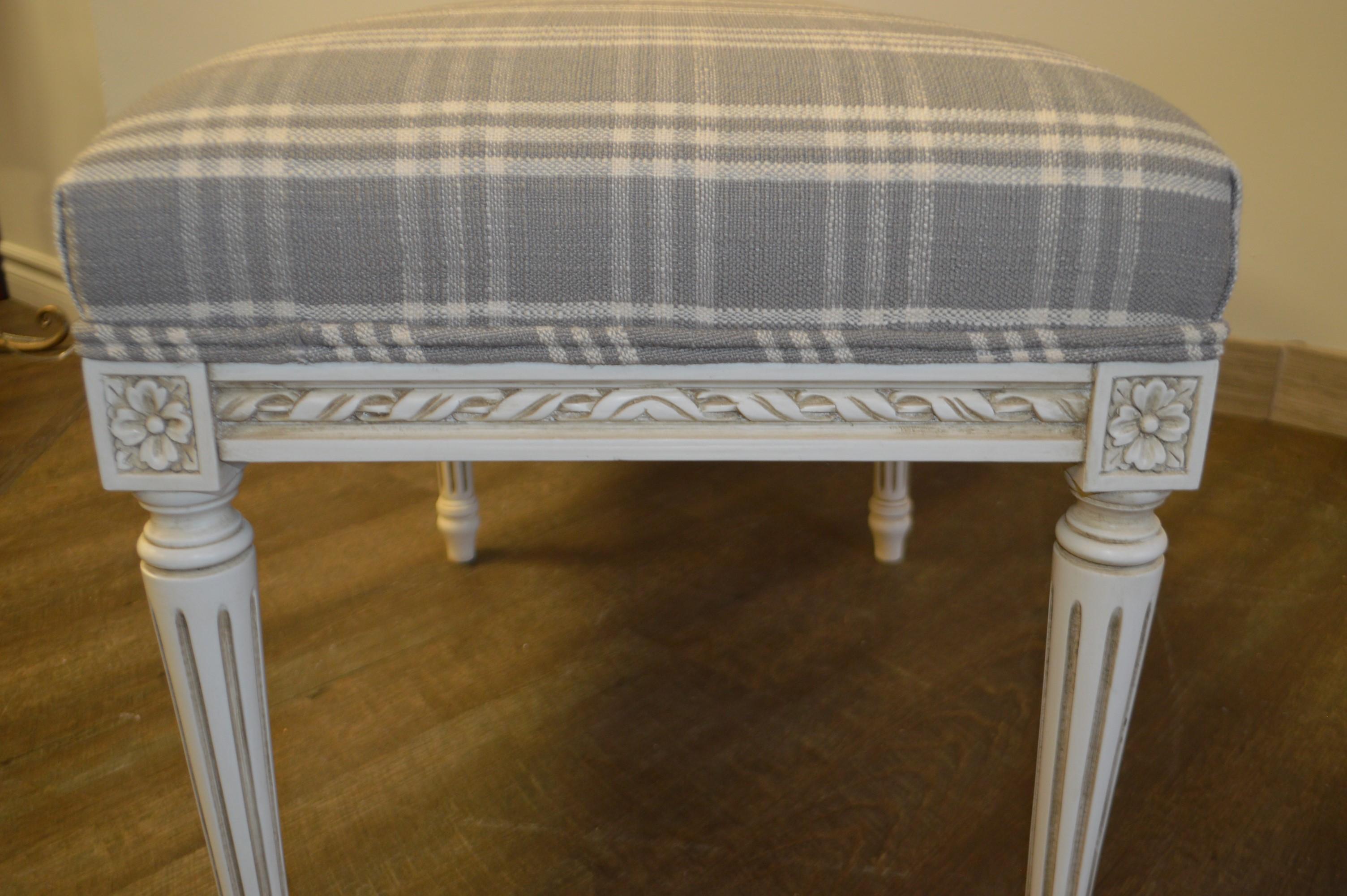 Beech Louis XVI Style Painted Bench Upholstered for custom order. For Sale