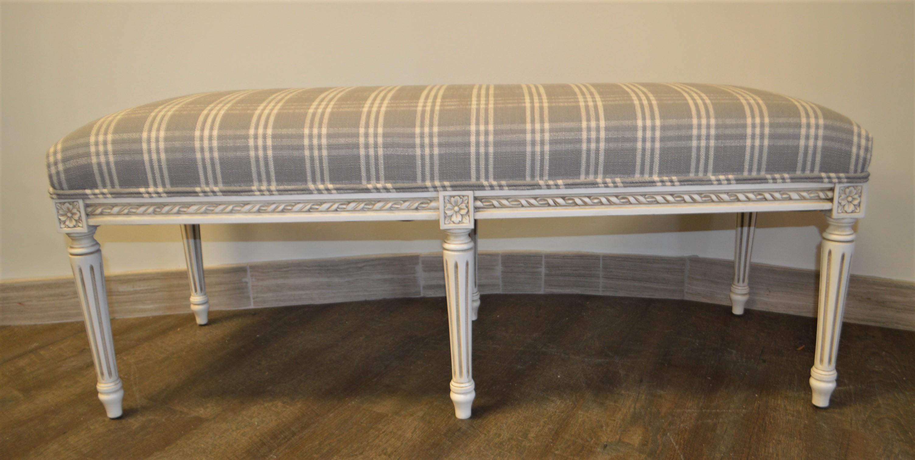 Louis XVI Style Painted Bench Upholstered for custom order. For Sale 2