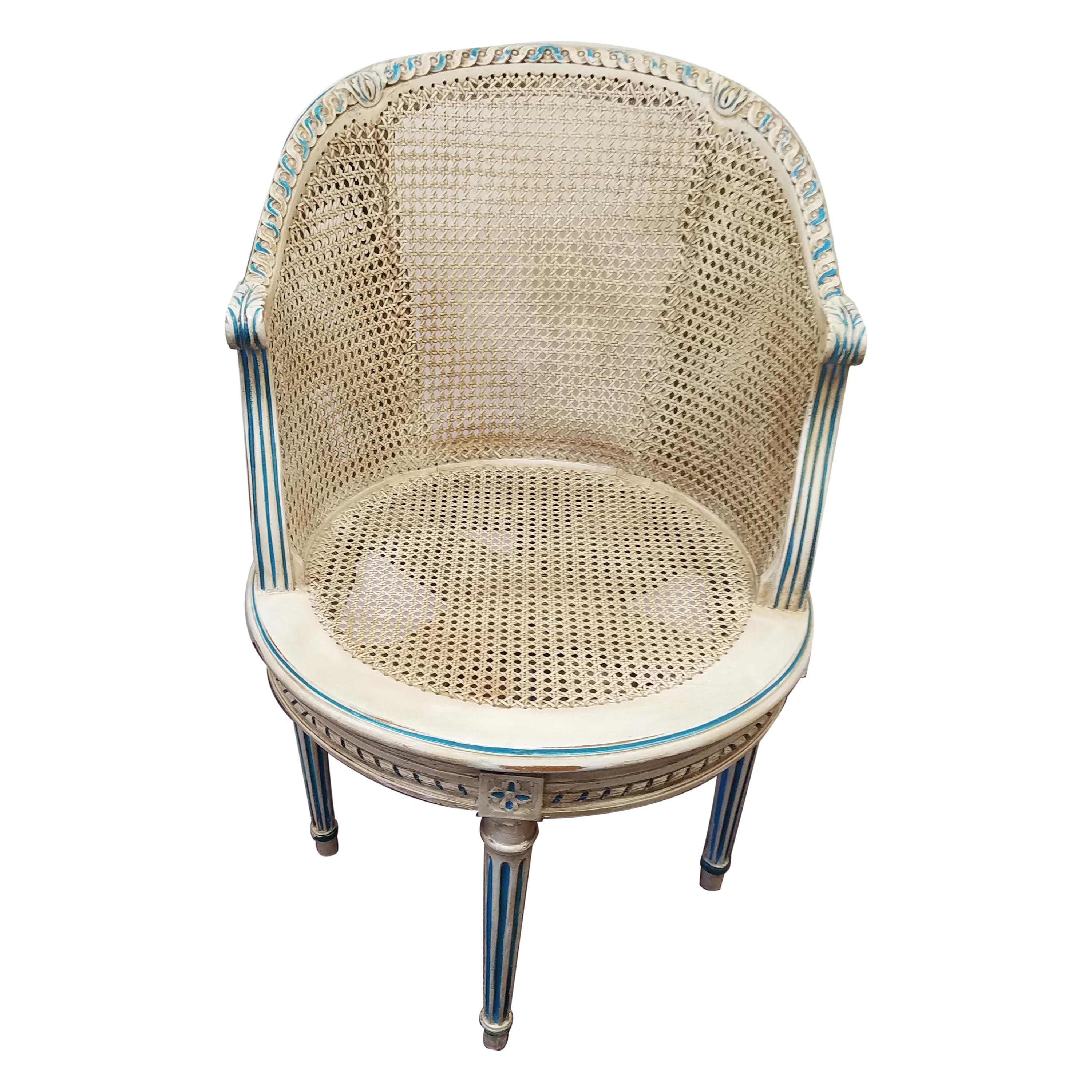 Louis XVI Style Painted and Caned Swivel Vanity Chair