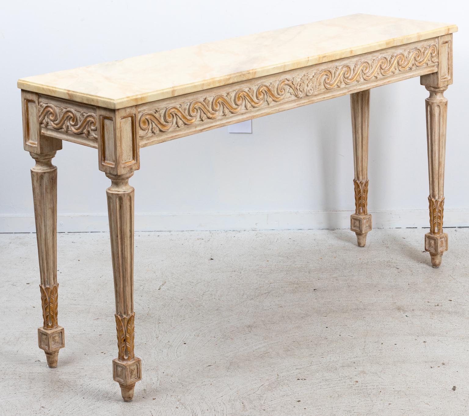 Wood Louis XVI Style Painted and Gilt Console
