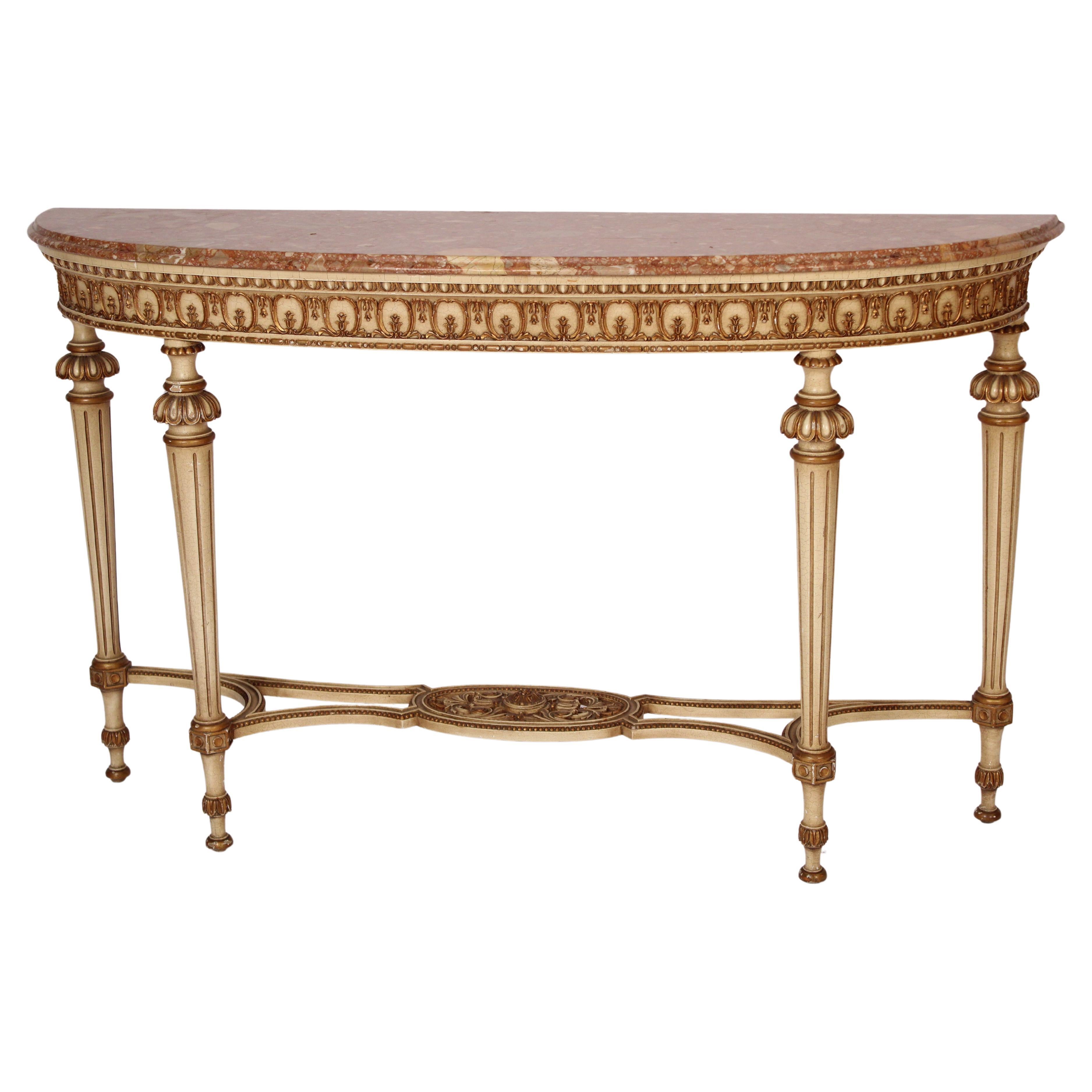 Table console de style Louis XVI peinte et décorée de dorures en vente