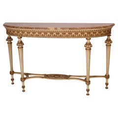 Table console de style Louis XVI peinte et décorée de dorures