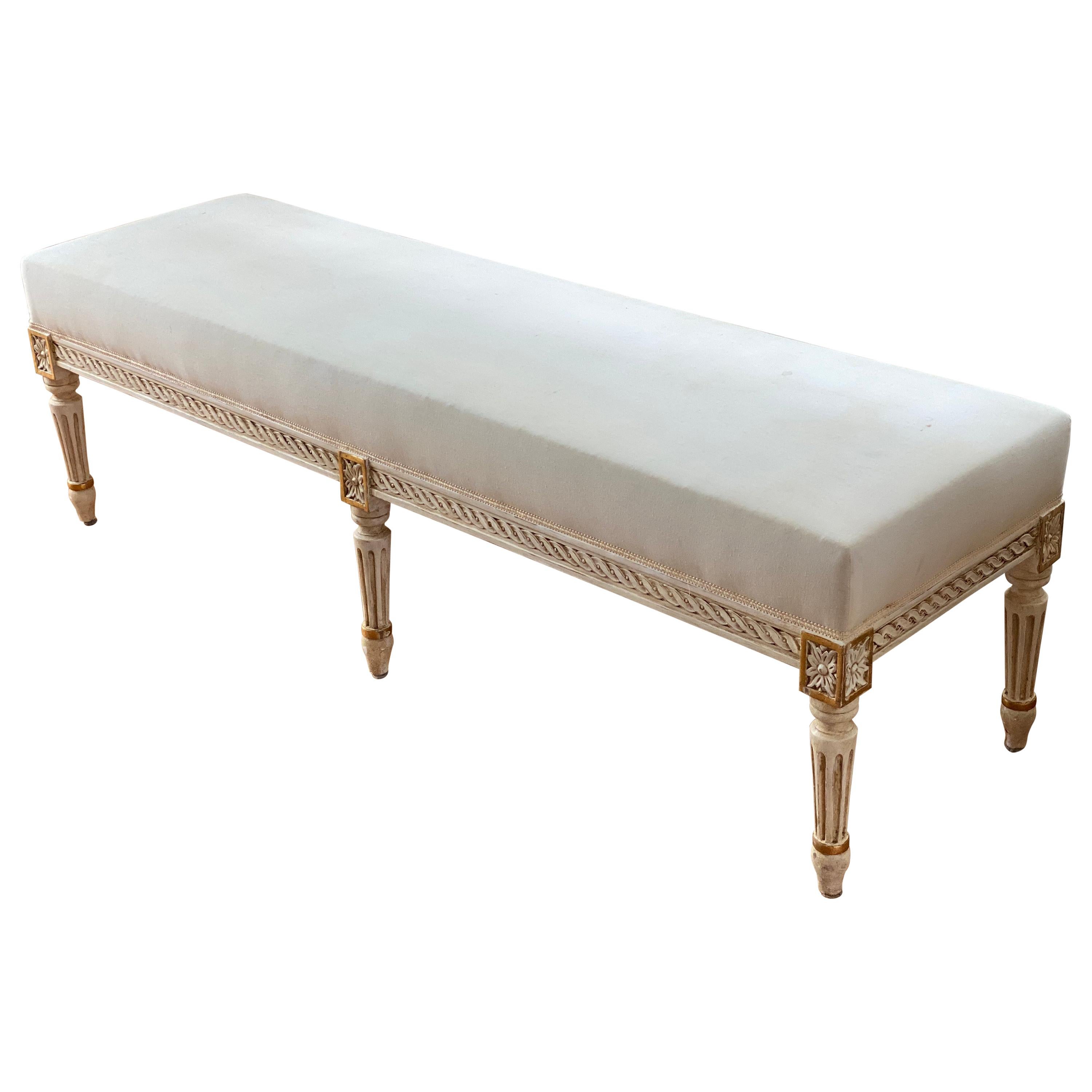 Louis XVI Style Painted and Parcel-Gilt Banquette/Bench, Early 20th Century