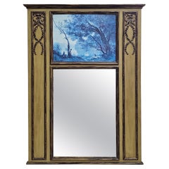 Grand miroir Trumeau de style Louis XVI peint et doré à la feuille