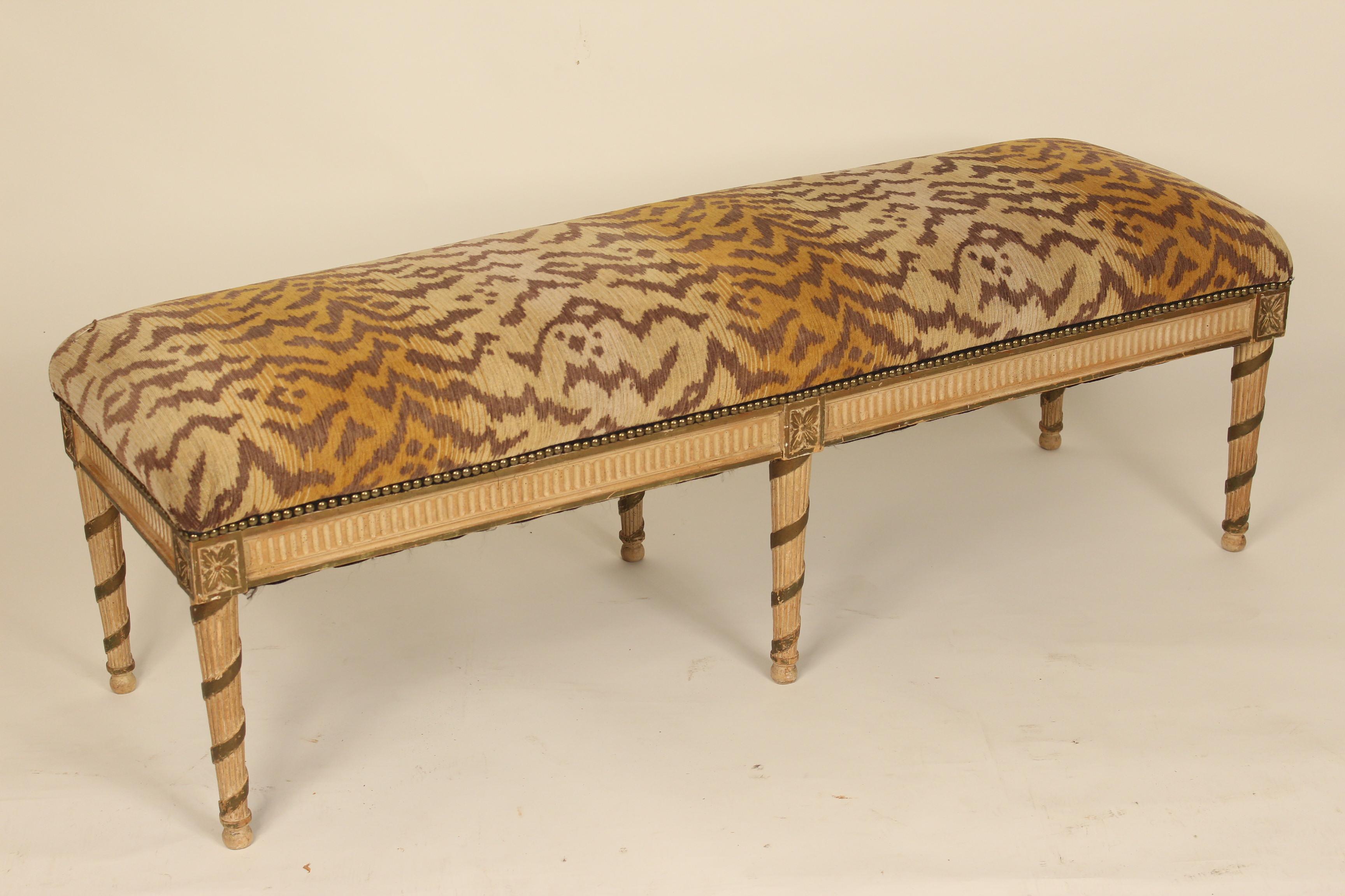 Louis XVI Style Painted and Partial Gilt Bench In Fair Condition In Laguna Beach, CA