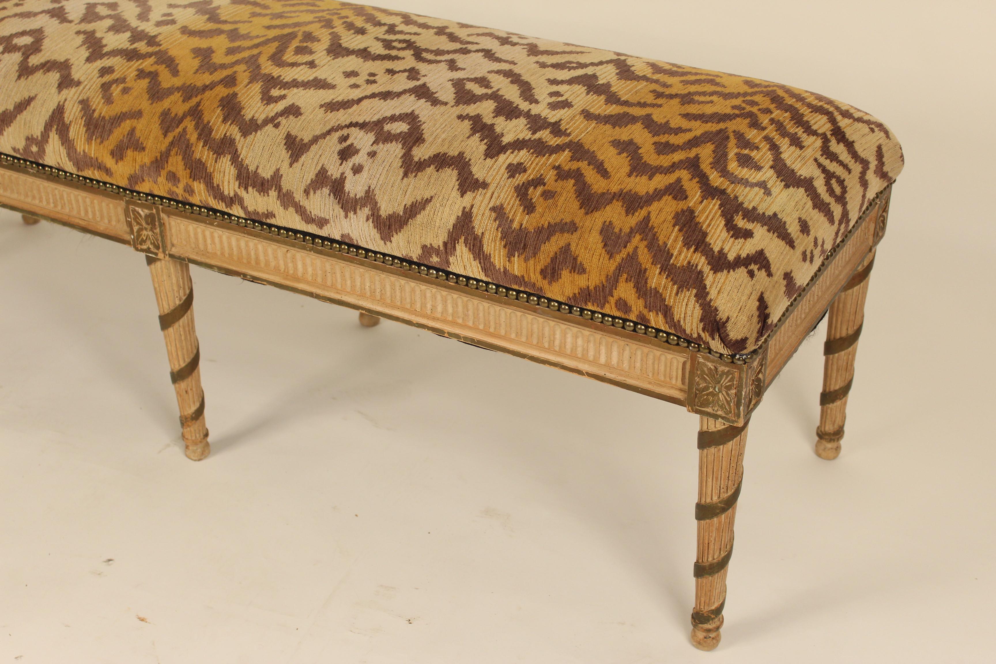Upholstery Louis XVI Style Painted and Partial Gilt Bench