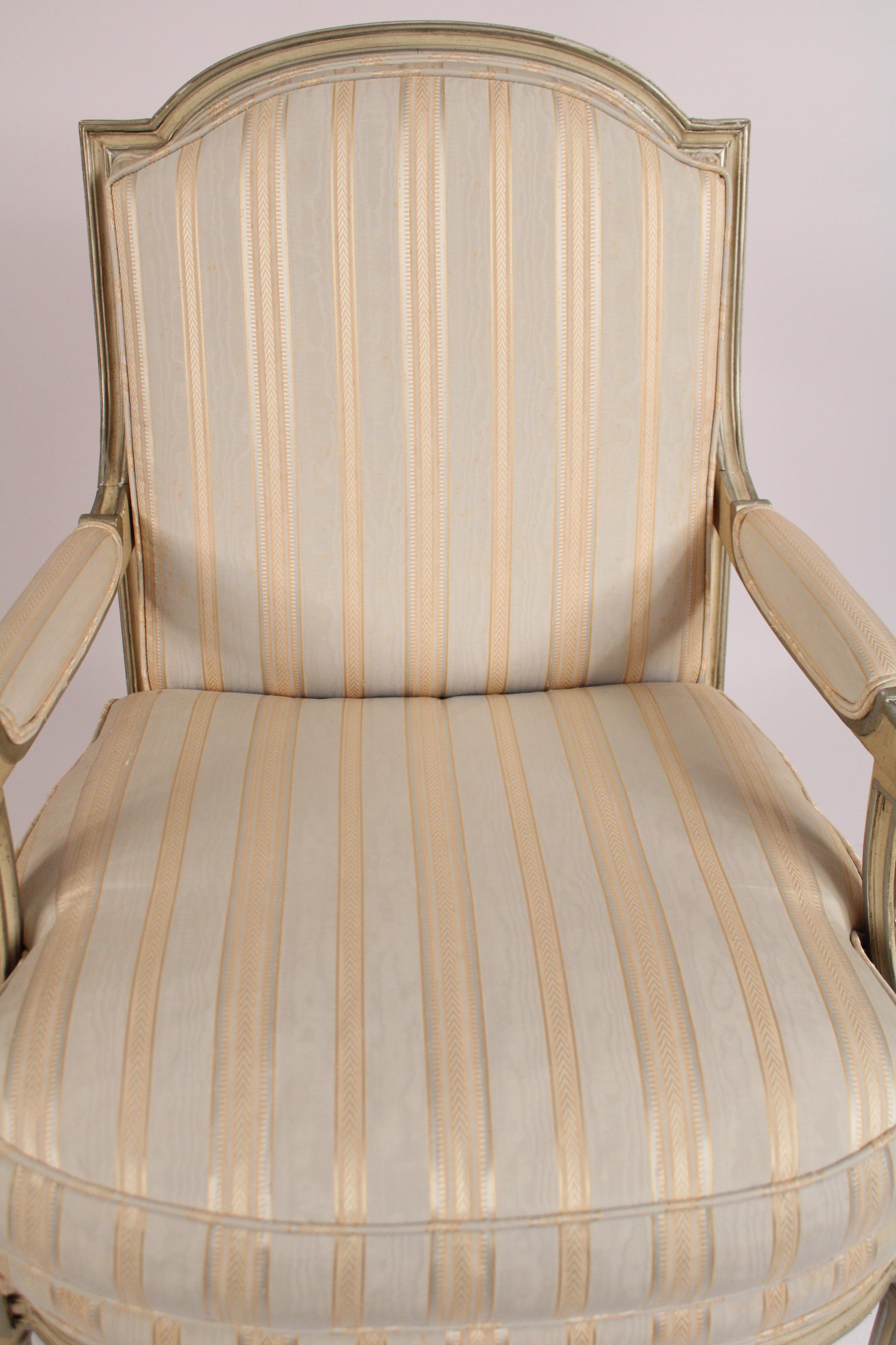 Upholstery Louis XVI Style Painted Armchair Made by Baker For Sale