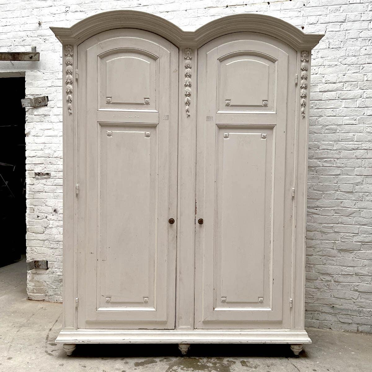 French Louis XVI Style Painted Armoire in Carved Wood, France, Late 19th Century For Sale
