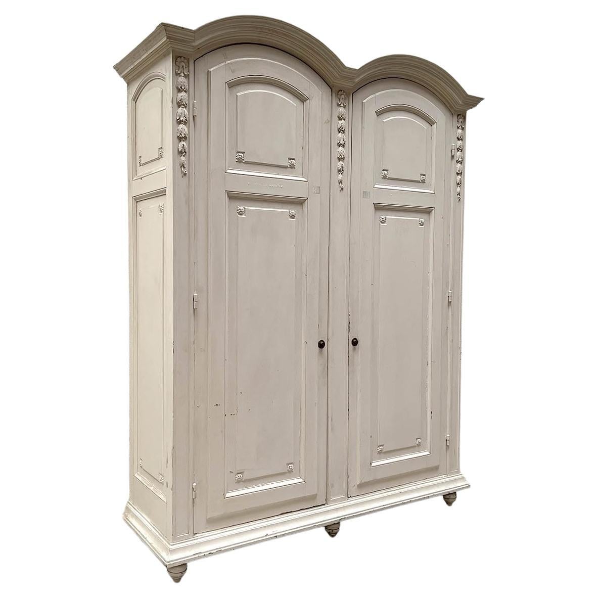 Louis XVI Style Painted Armoire in Carved Wood, France, Late 19th Century