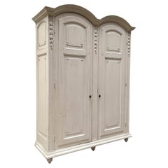 Louis XVI Style Painted Armoire in Carved Wood, France, Late 19th Century