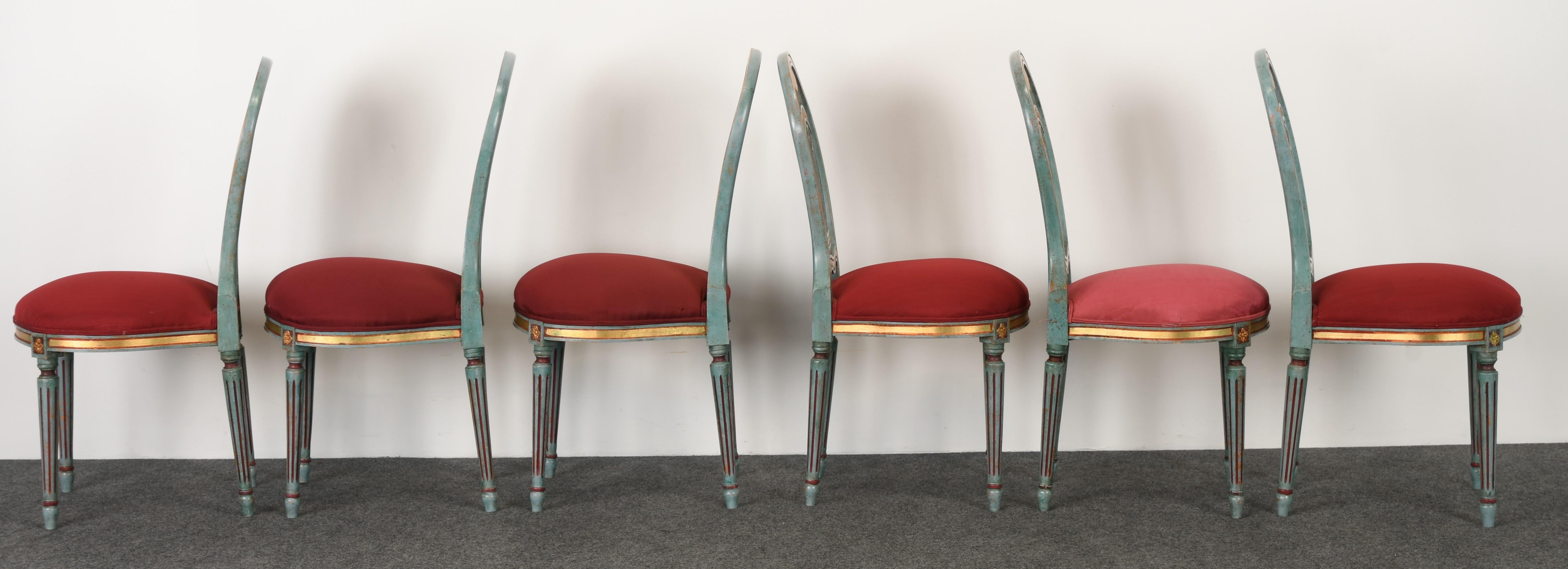 Louis XVI French Style Painted Balloon Back Dining Chairs, 1980s 6