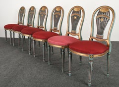 Louis XVI Esszimmerstühle im französischen Stil mit bemalter Ballonlehne:: 1980er