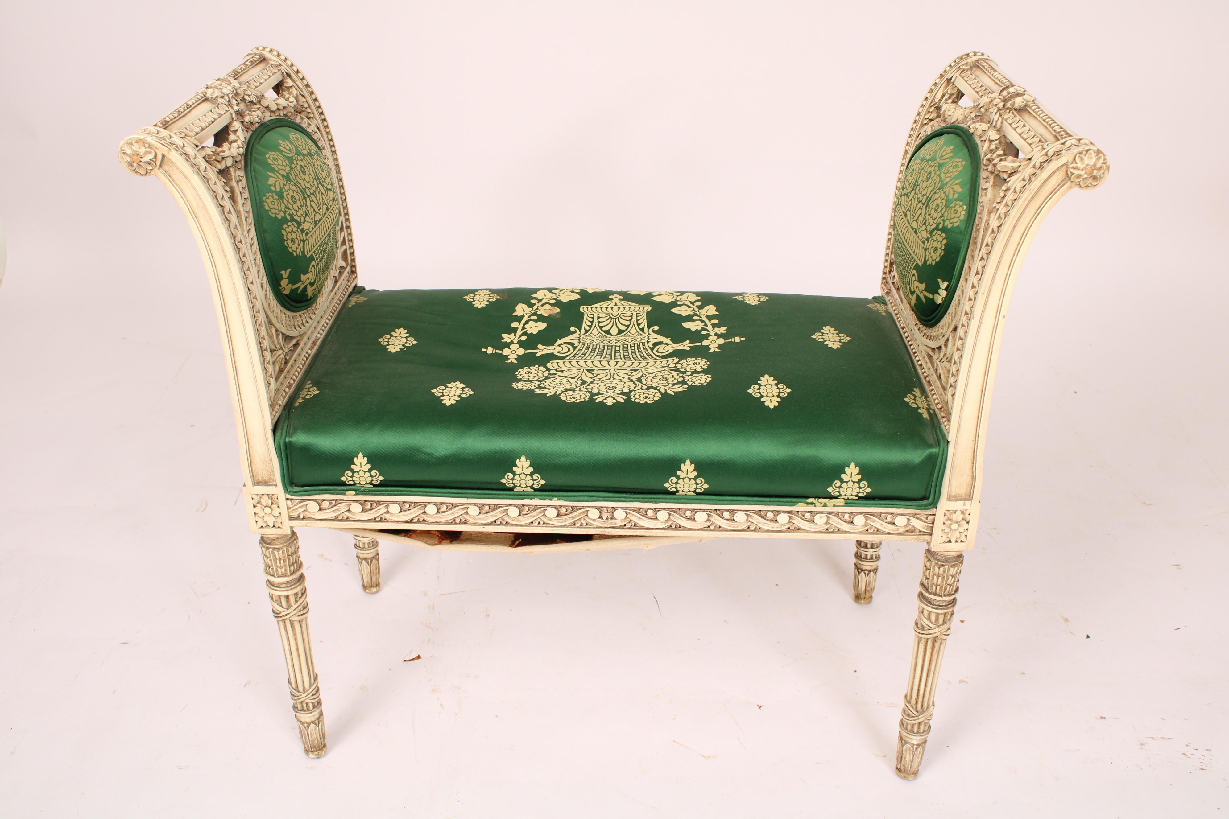 Silk Louis XVI Style Painted Bench For Sale