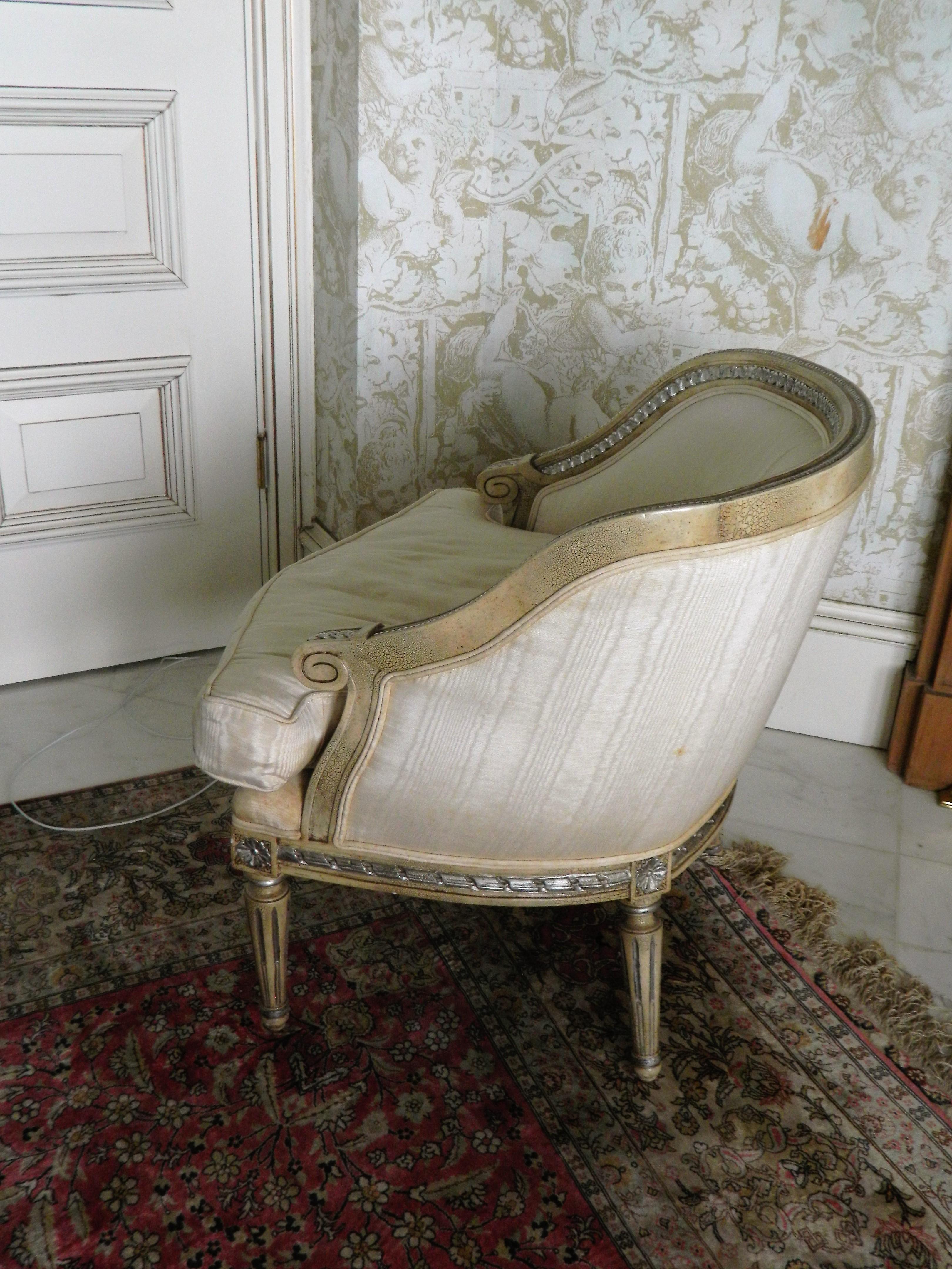 Louis XVI Style Painted Boudoir or Bergere Chair, 20th Century In Good Condition In Savannah, GA