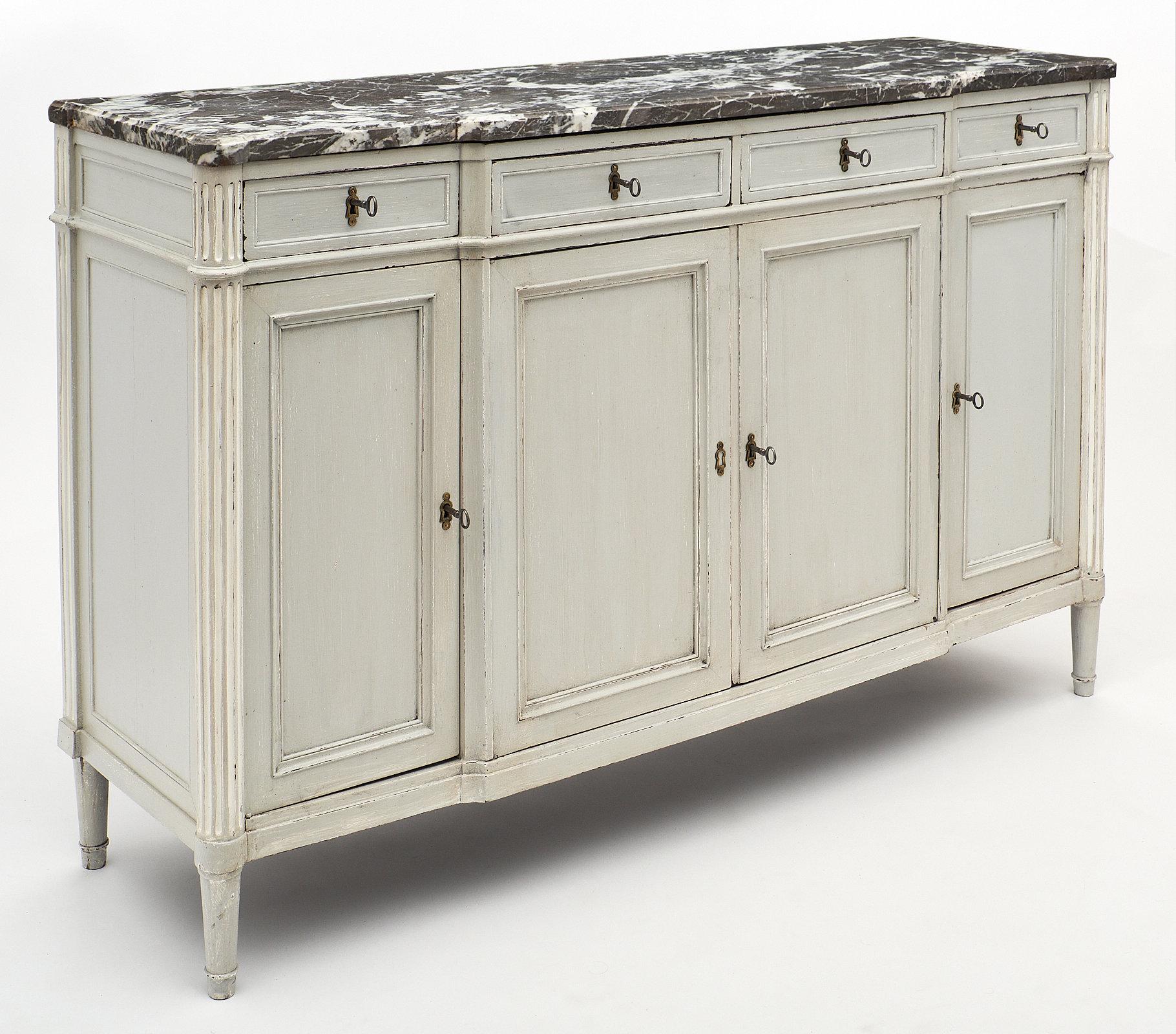 French Louis XVI Style Painted Buffet with Marble Top