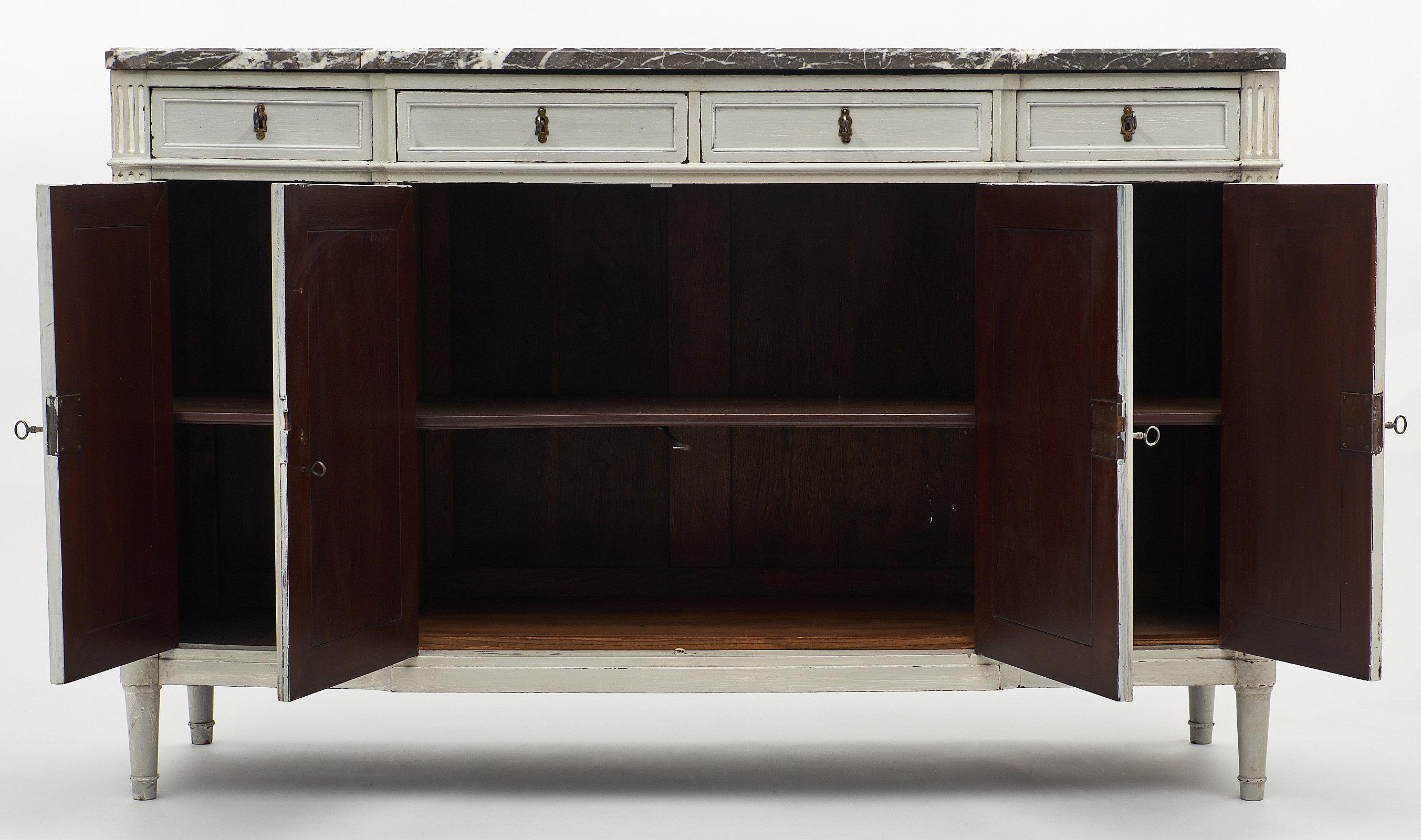 Bronze Louis XVI Style Painted Buffet with Marble Top