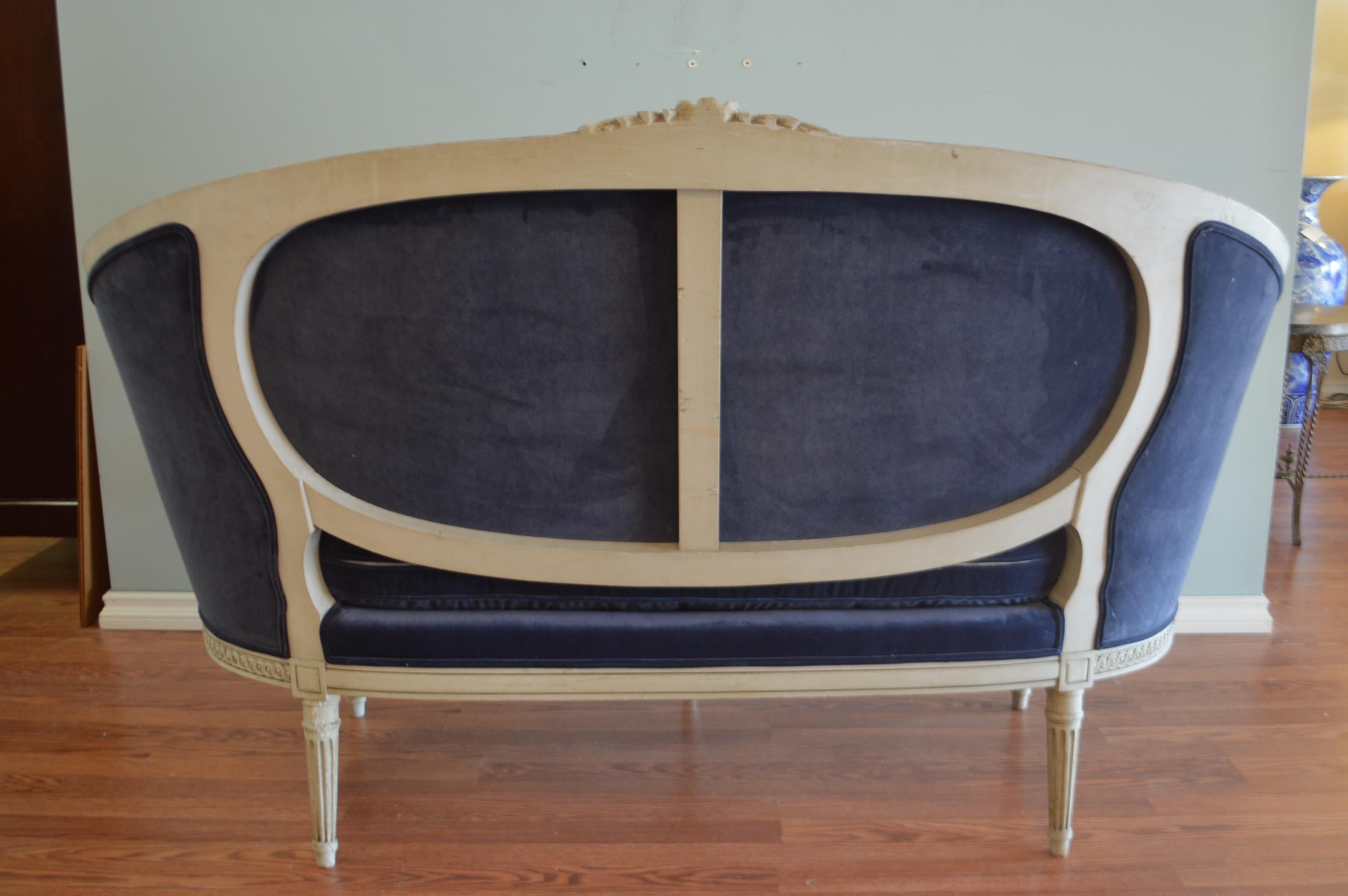 Louis XVI Style Painted Canape Newly Upholstered in Rich Blue Velvet 6
