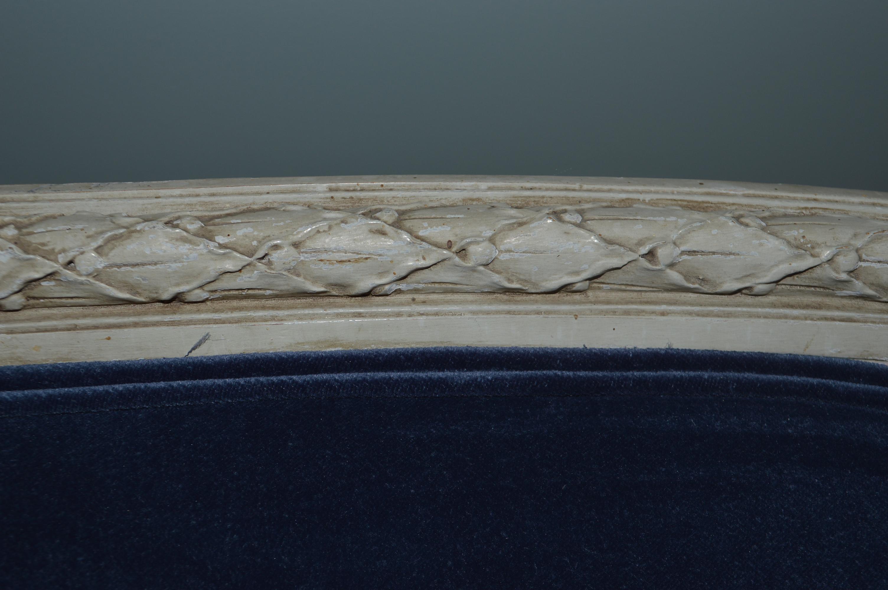 Louis XVI Style Painted Canape Newly Upholstered in Rich Blue Velvet 1