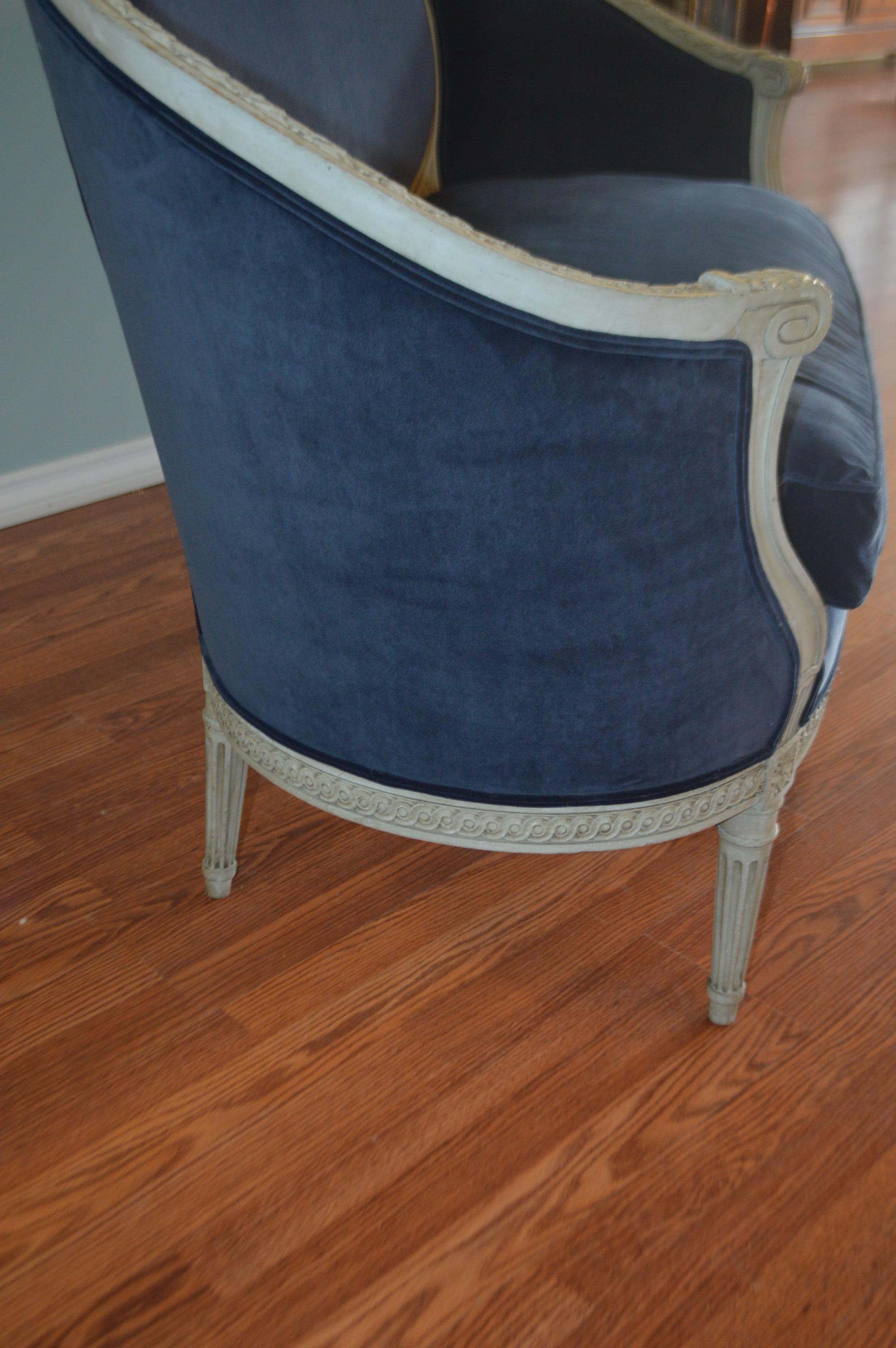 Louis XVI Style Painted Canape Newly Upholstered in Rich Blue Velvet 2