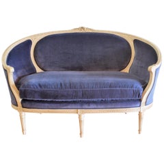 Louis XVI Style Painted Canape Newly Upholstered in Rich Blue Velvet