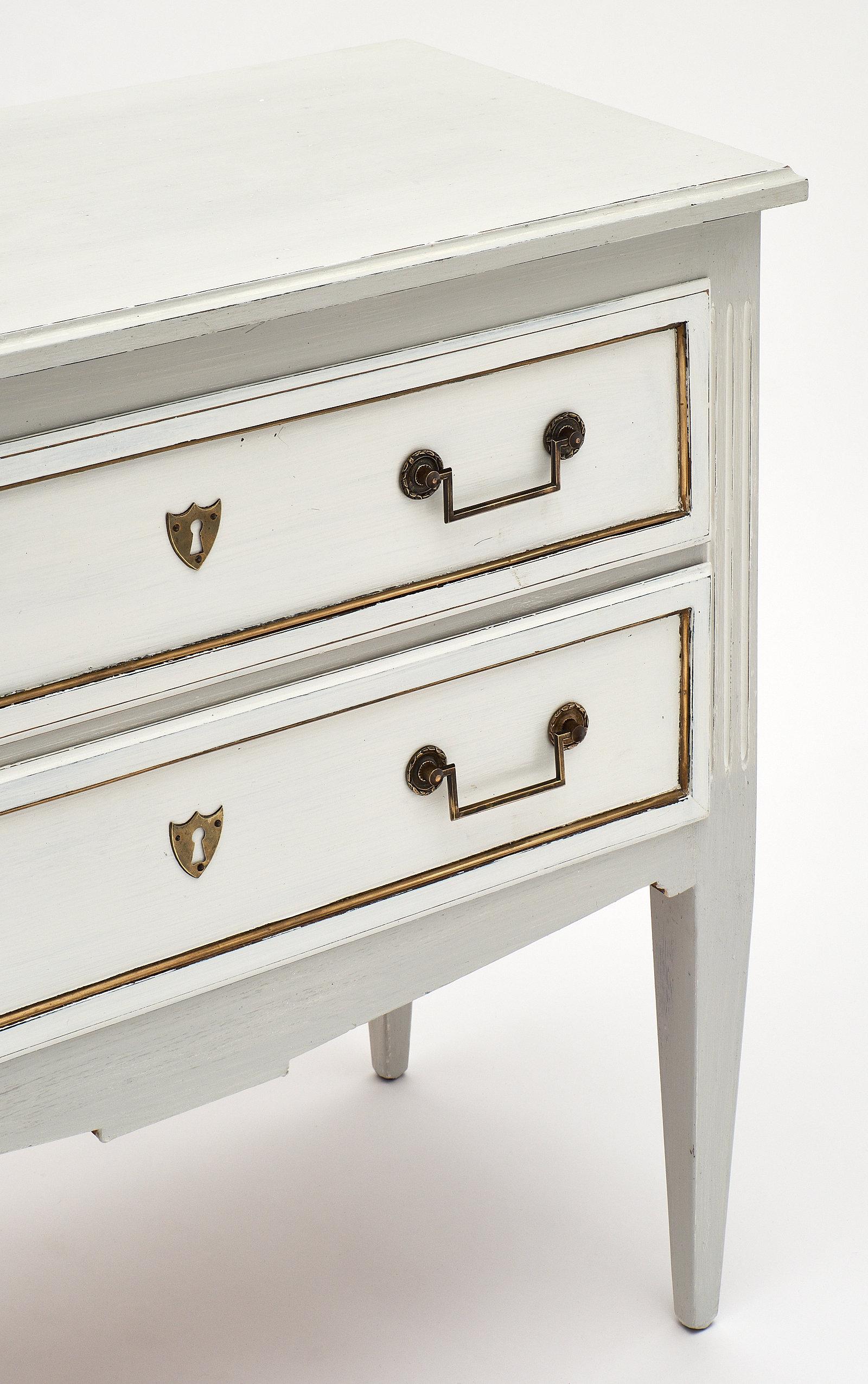 French Louis XVI Style Painted Chest with Brass Trim