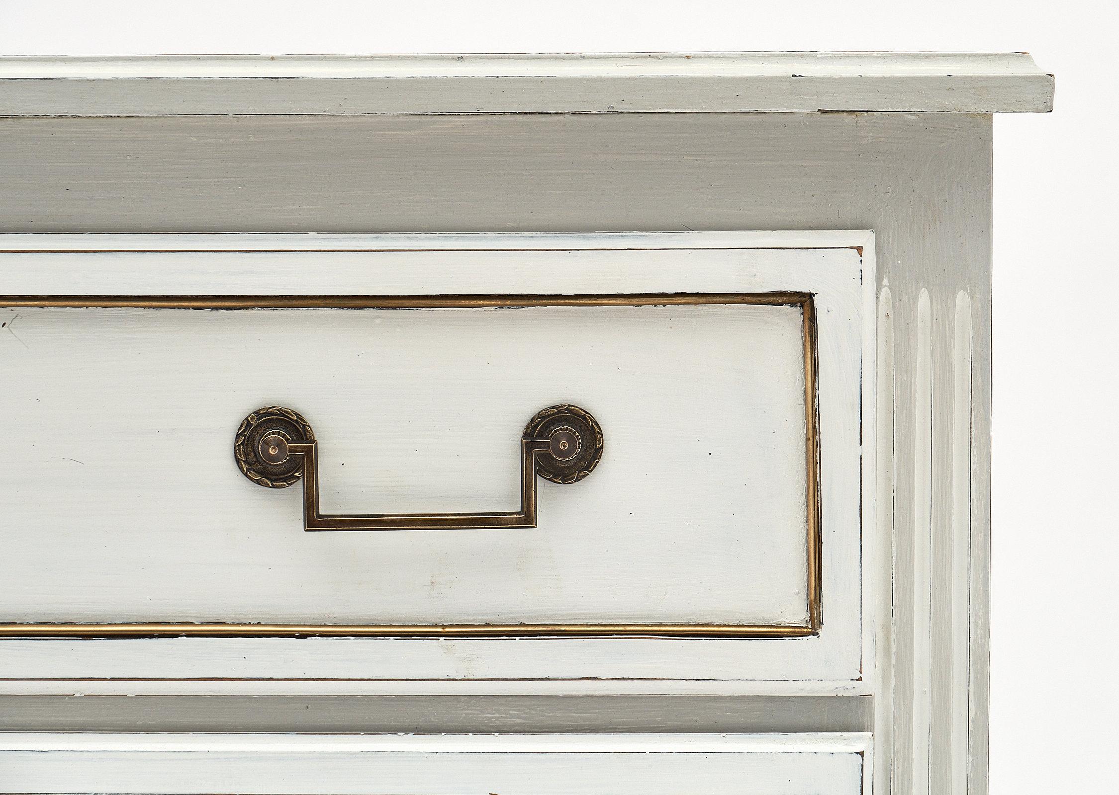 Louis XVI Style Painted Chest with Brass Trim In Good Condition In Austin, TX