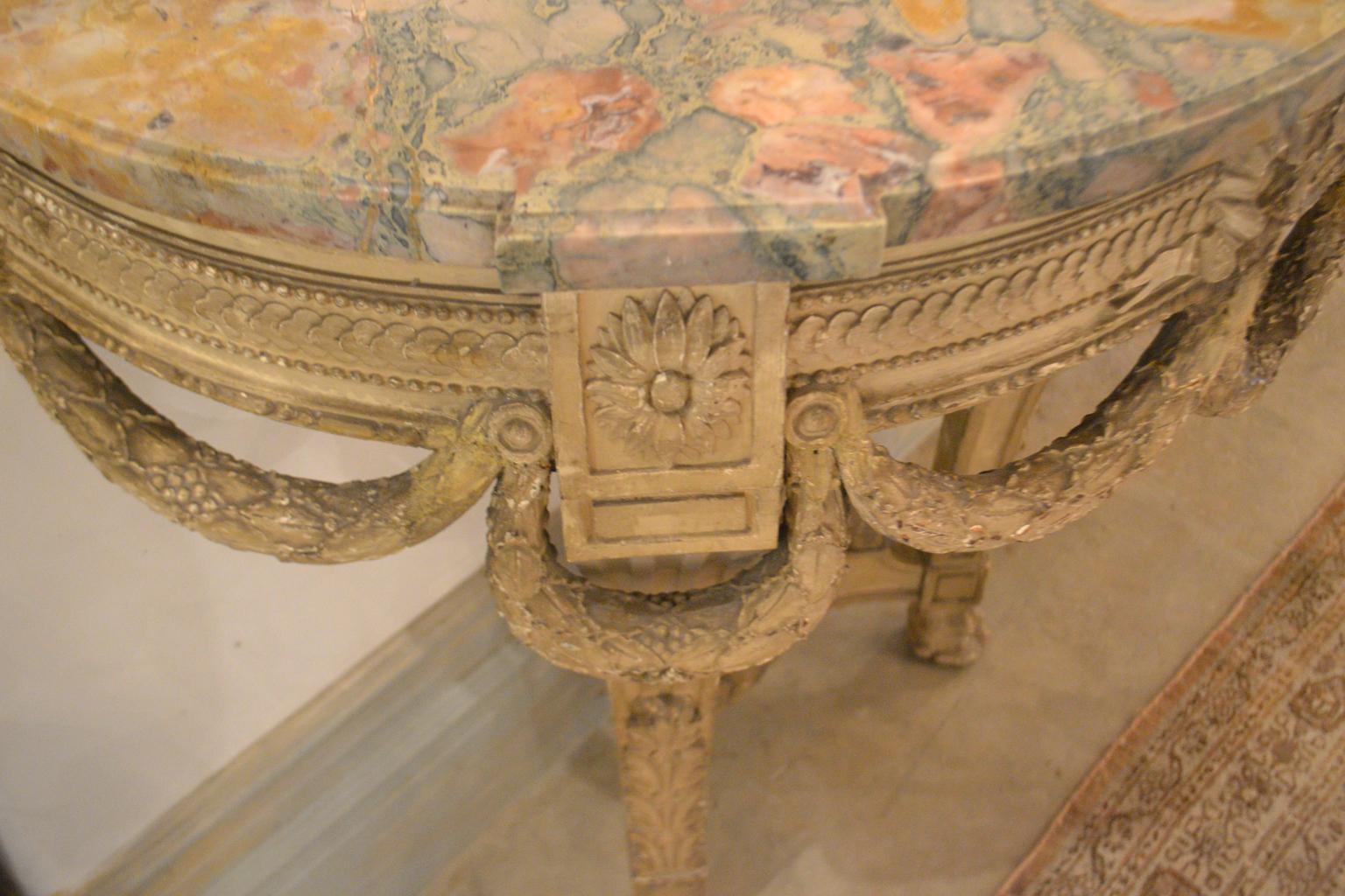 Louis XVI style console table with marble top.