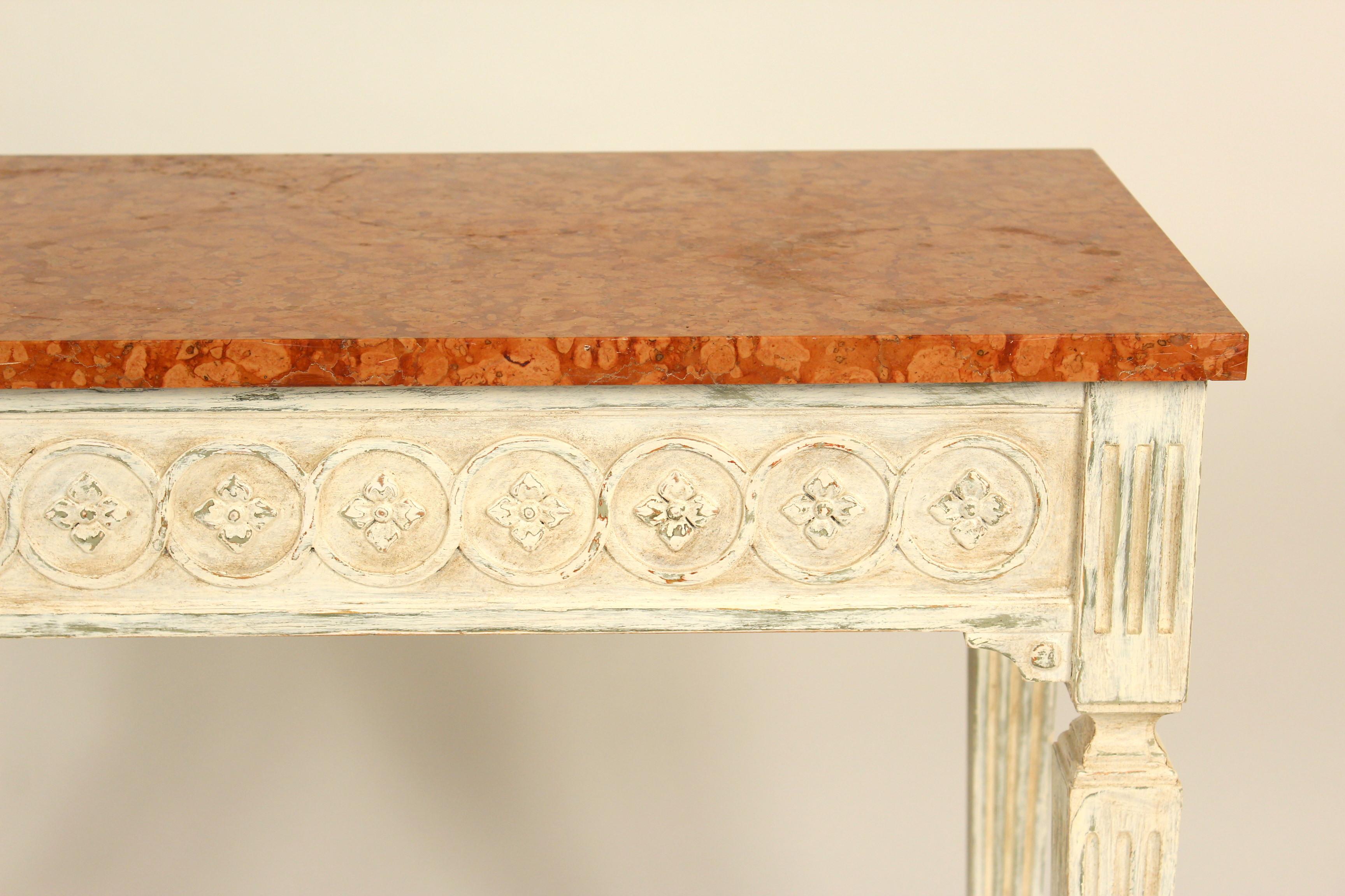 Marble Louis XVI Style Painted Console Table