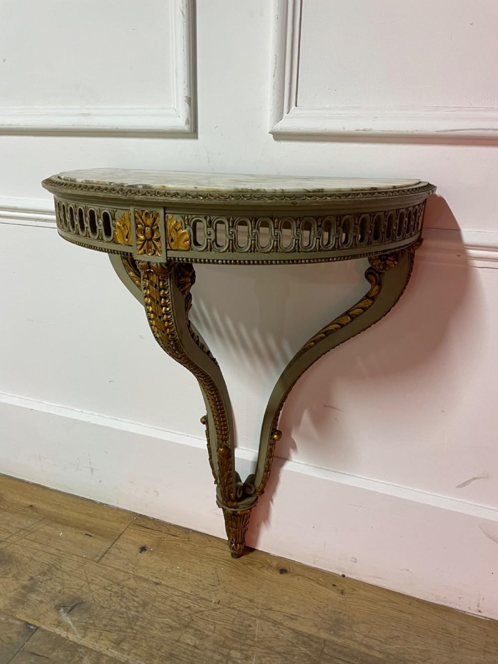 French Louis XVI style painted Demi lune console table For Sale