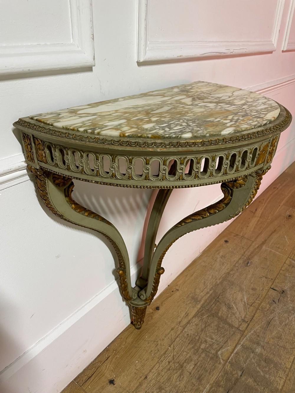 20th Century Louis XVI style painted Demi lune console table For Sale
