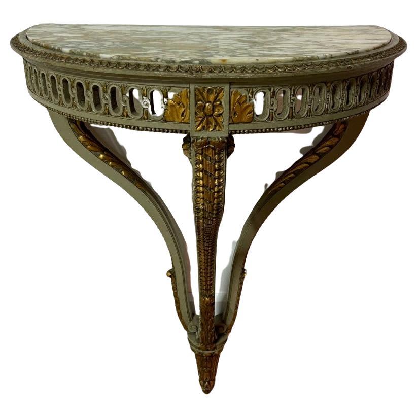 Louis XVI style painted Demi lune console table For Sale