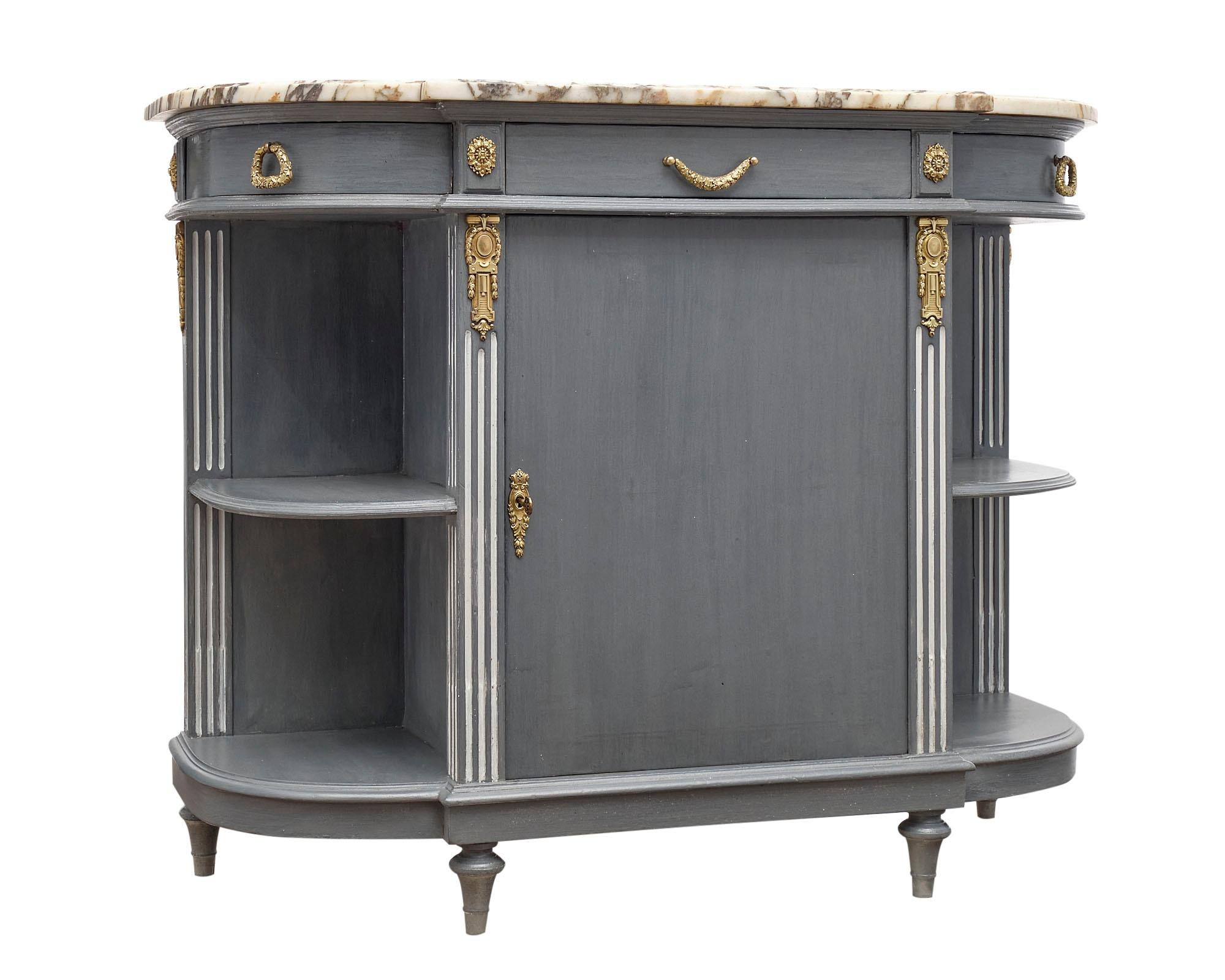 French Louis XVI Style Painted Demilune Buffet