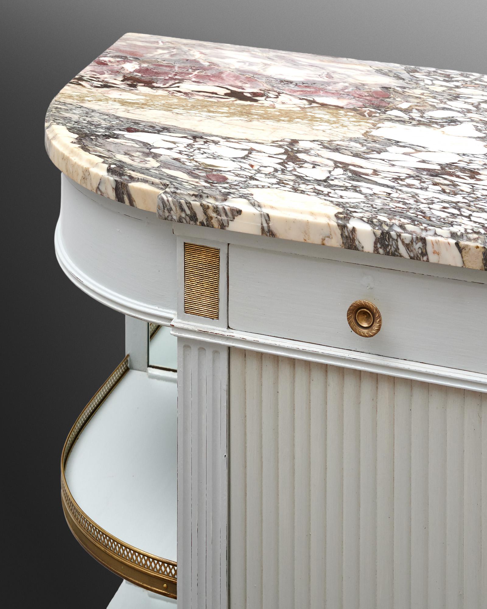Hand-Painted Louis XVI Style Painted Demilune Buffet For Sale