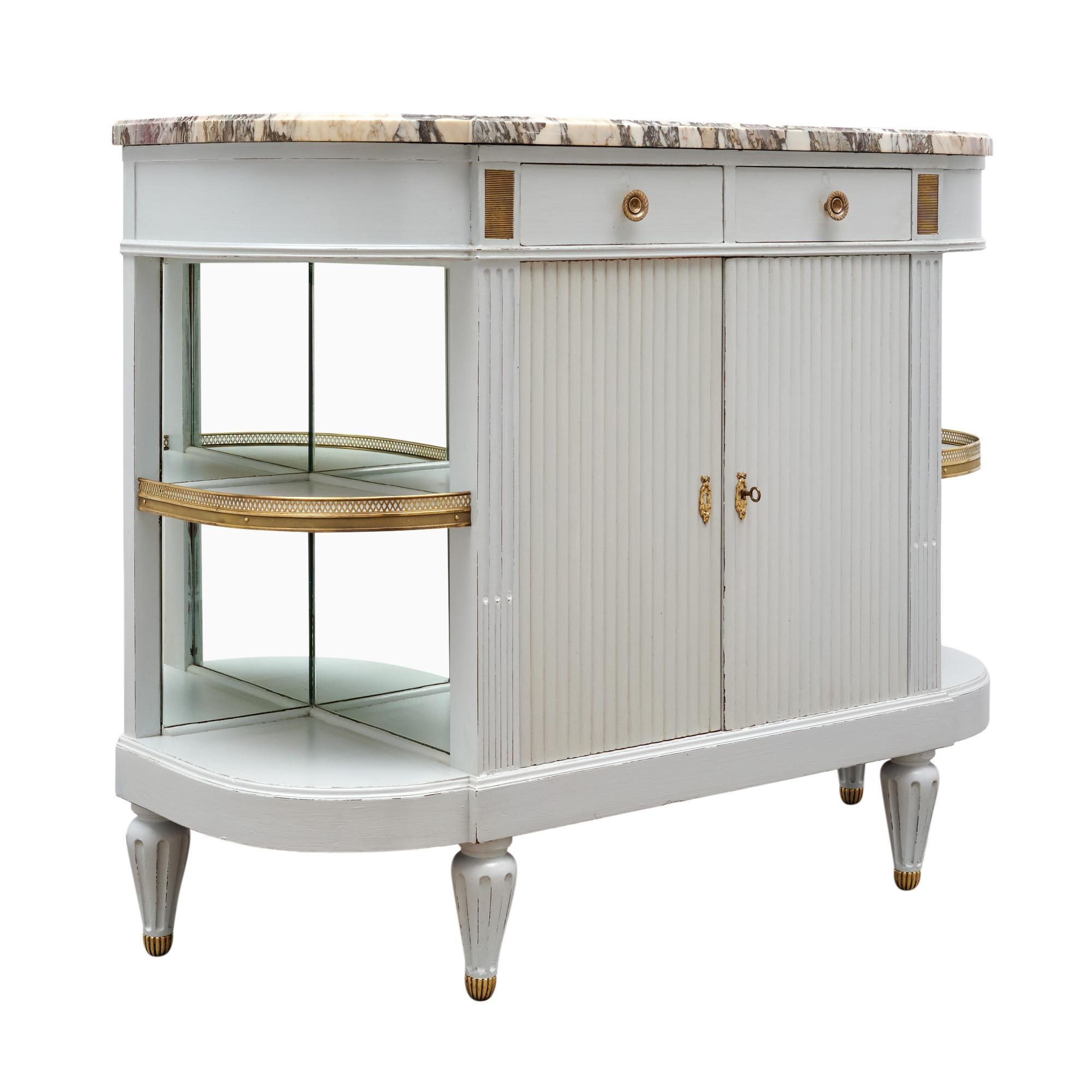 Brass Louis XVI Style Painted Demilune Buffet For Sale