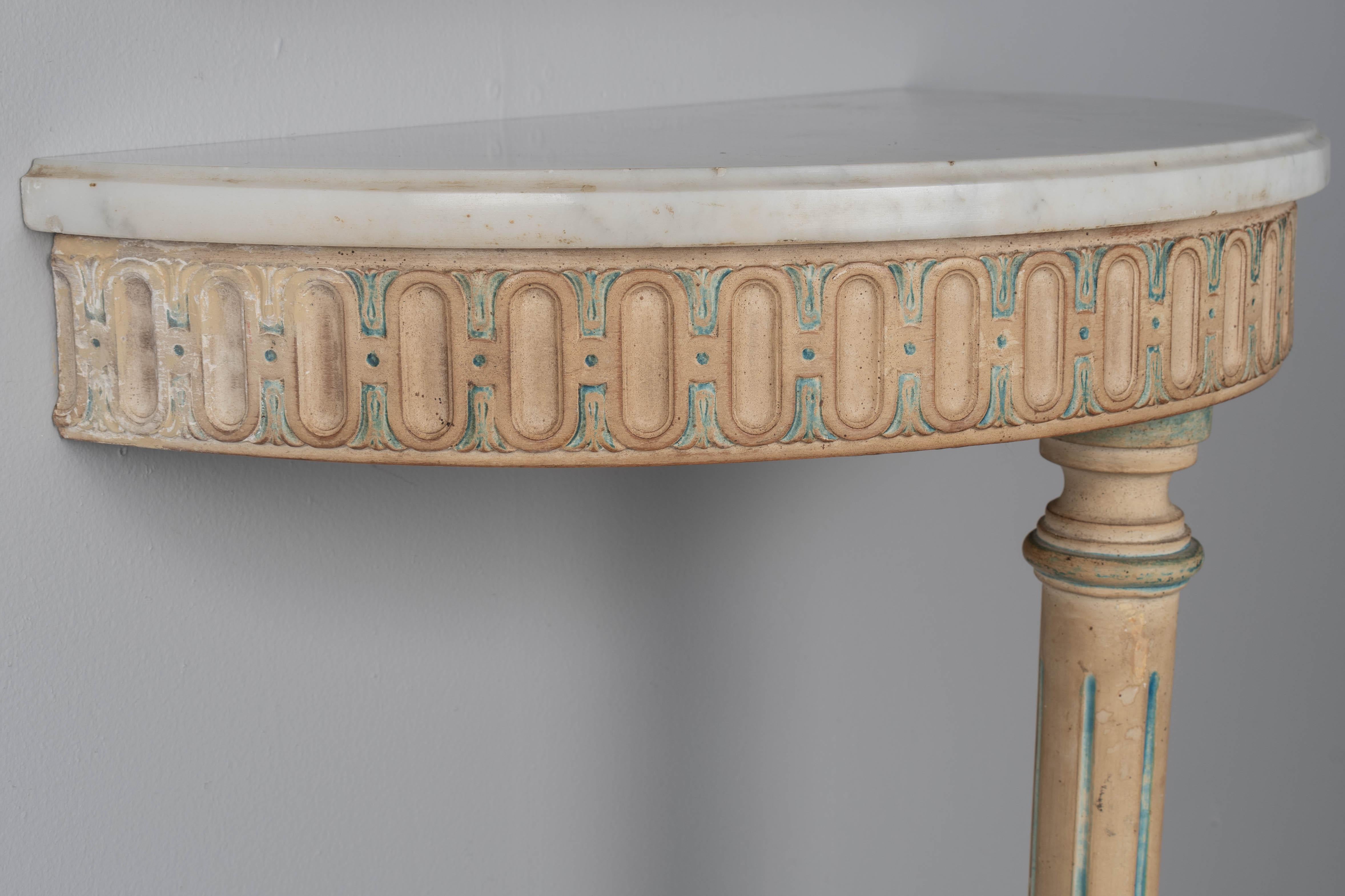 Louis XVI Style Painted Demilune Console & Mirror For Sale 1