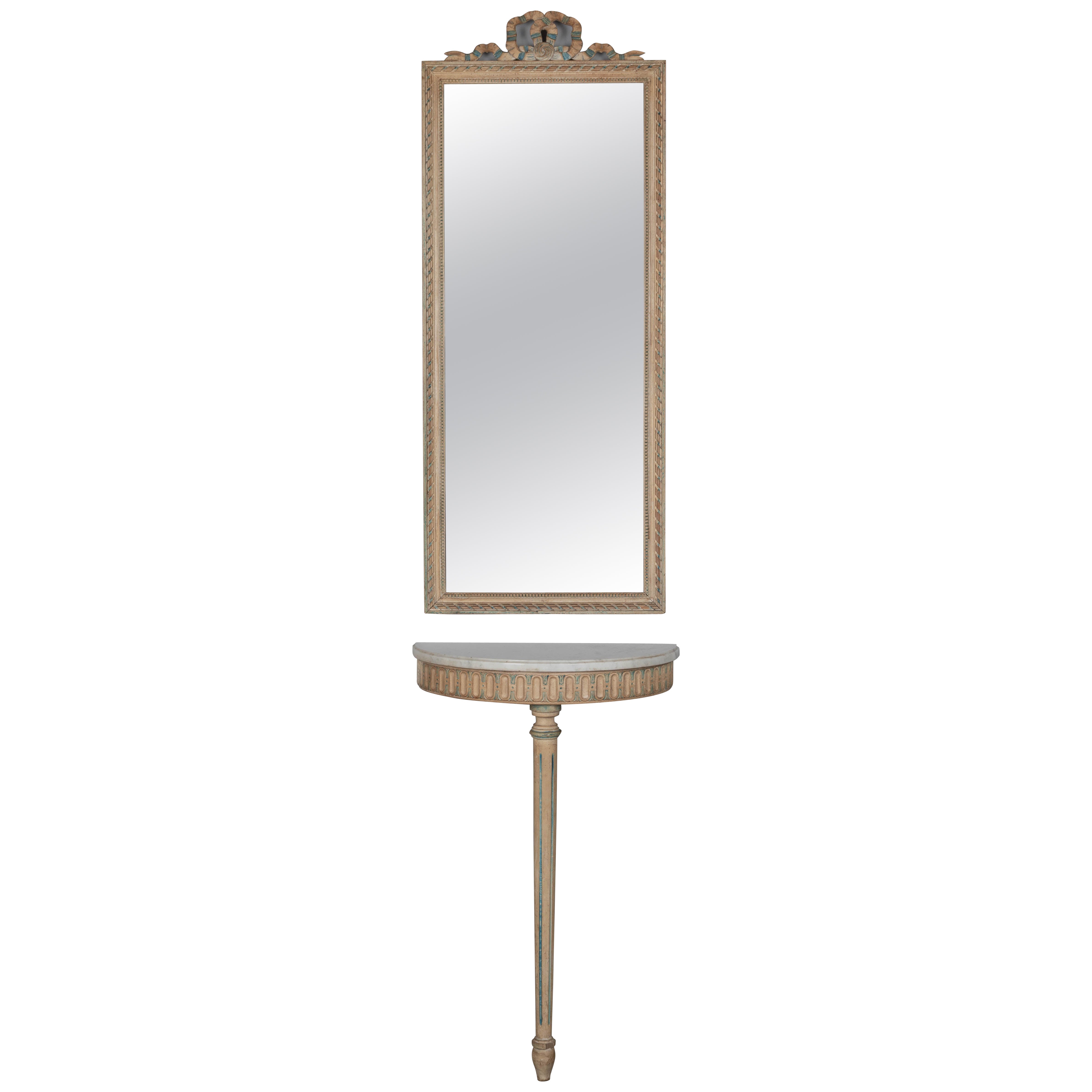 Louis XVI Style Painted Demilune Console & Mirror For Sale