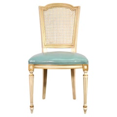 Louis XVI Style Painted Dining Chairs with Cane Backs - a Pair