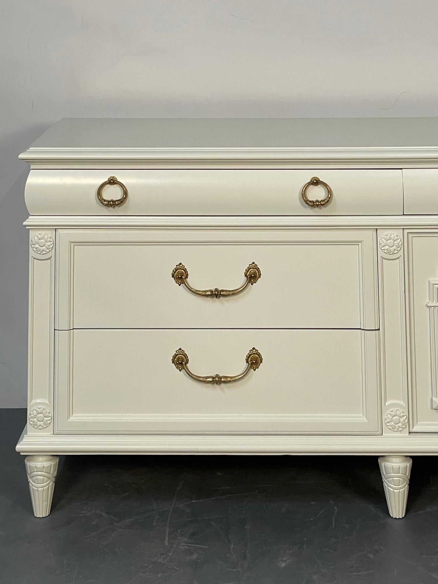 20th Century Louis XVI Style Painted Dresser, Mid-Century Modern, Commode, Bronze, off White For Sale