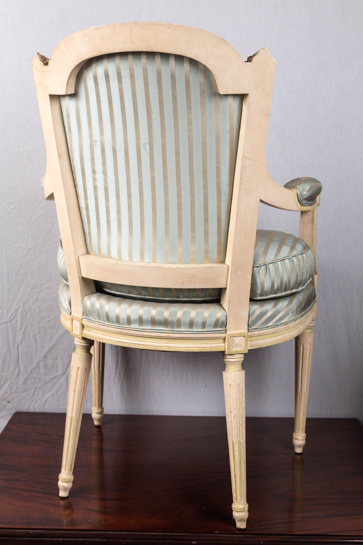 Louis XVI Style Painted Fauteuil or Open Armchair 2
