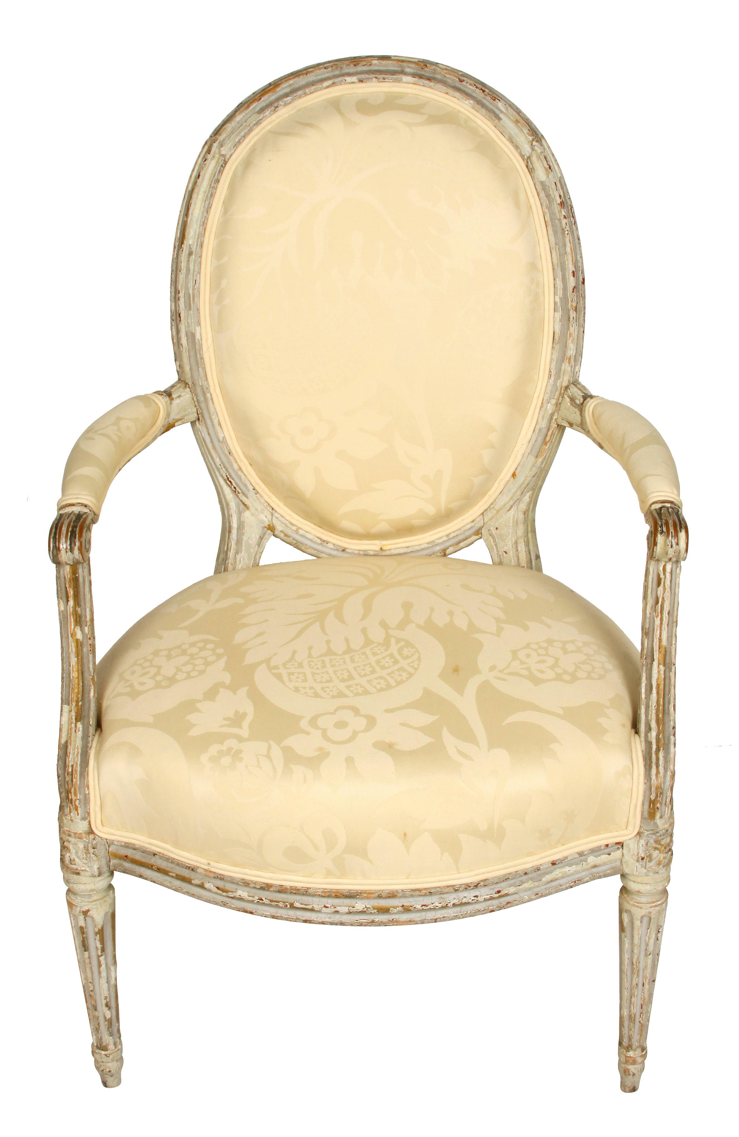 Louis XVI Style Painted Fauteuil with Oval Back In Good Condition For Sale In Locust Valley, NY