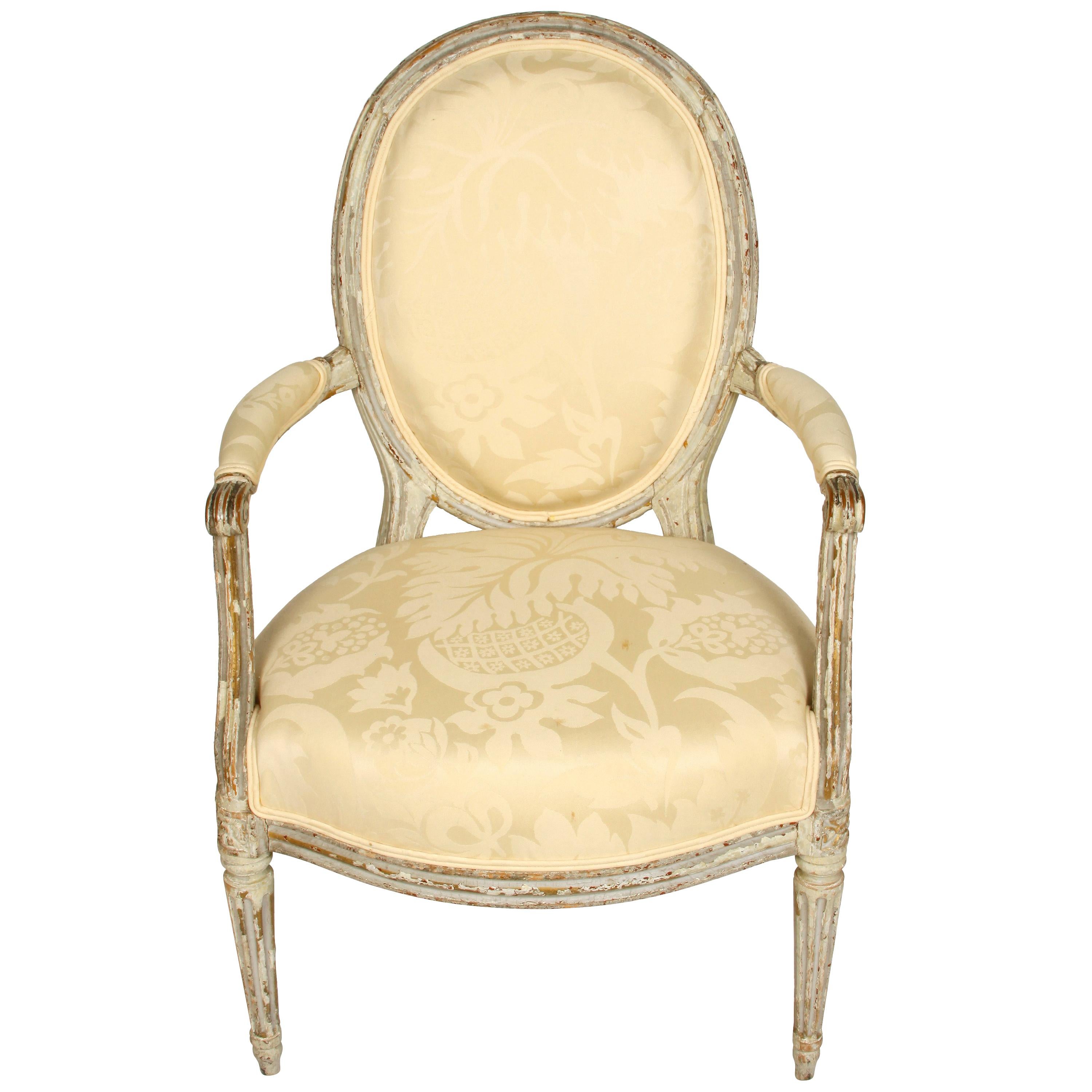Louis XVI Style Painted Fauteuil with Oval Back For Sale