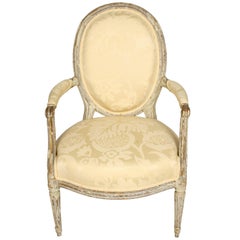 Vintage Louis XVI Style Painted Fauteuil with Oval Back