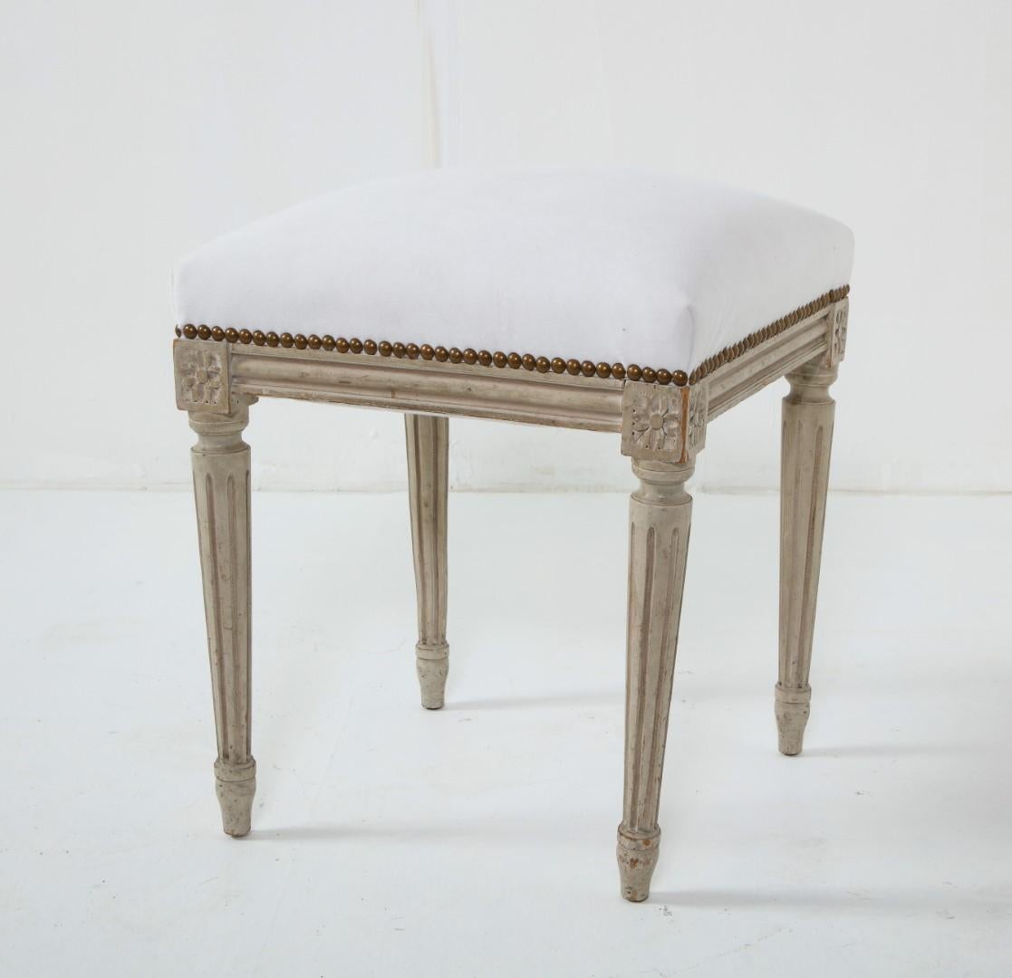 Louis XVI Style Painted Footstool with Upholstered Top, c. 1930 In Good Condition In Chicago, IL