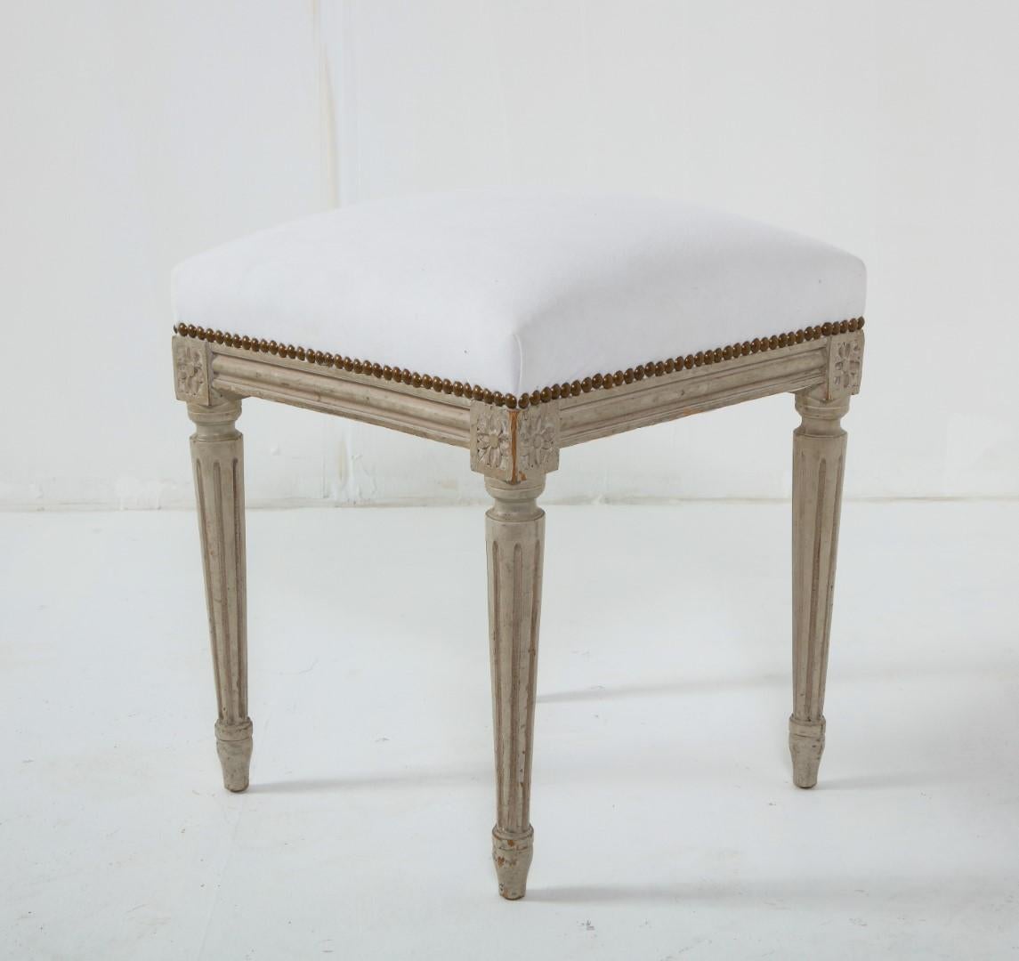 Upholstery Louis XVI Style Painted Footstool with Upholstered Top, c. 1930