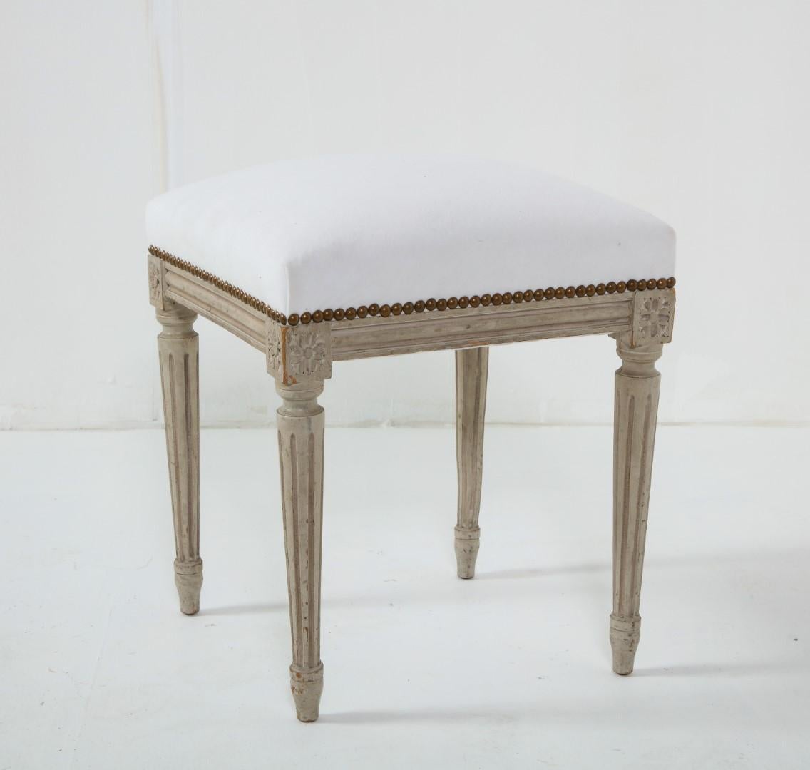 Louis XVI Style Painted Footstool with Upholstered Top, c. 1930 1