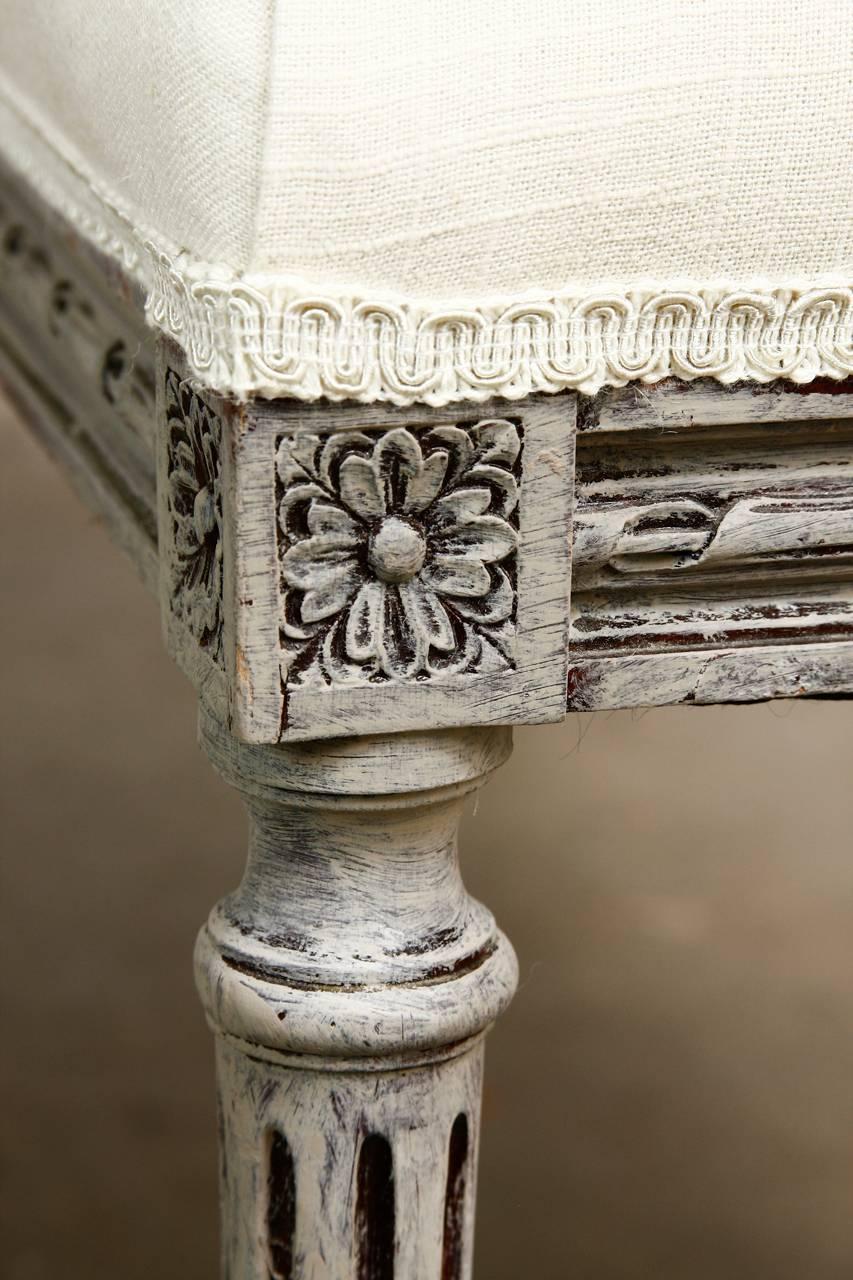 Hand-Painted Louis XVI Style Painted French Linen Window Bench