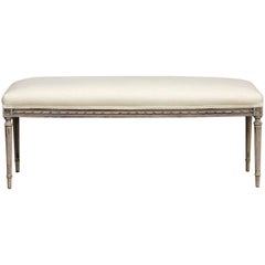 Louis XVI Style Painted French Linen Window Bench