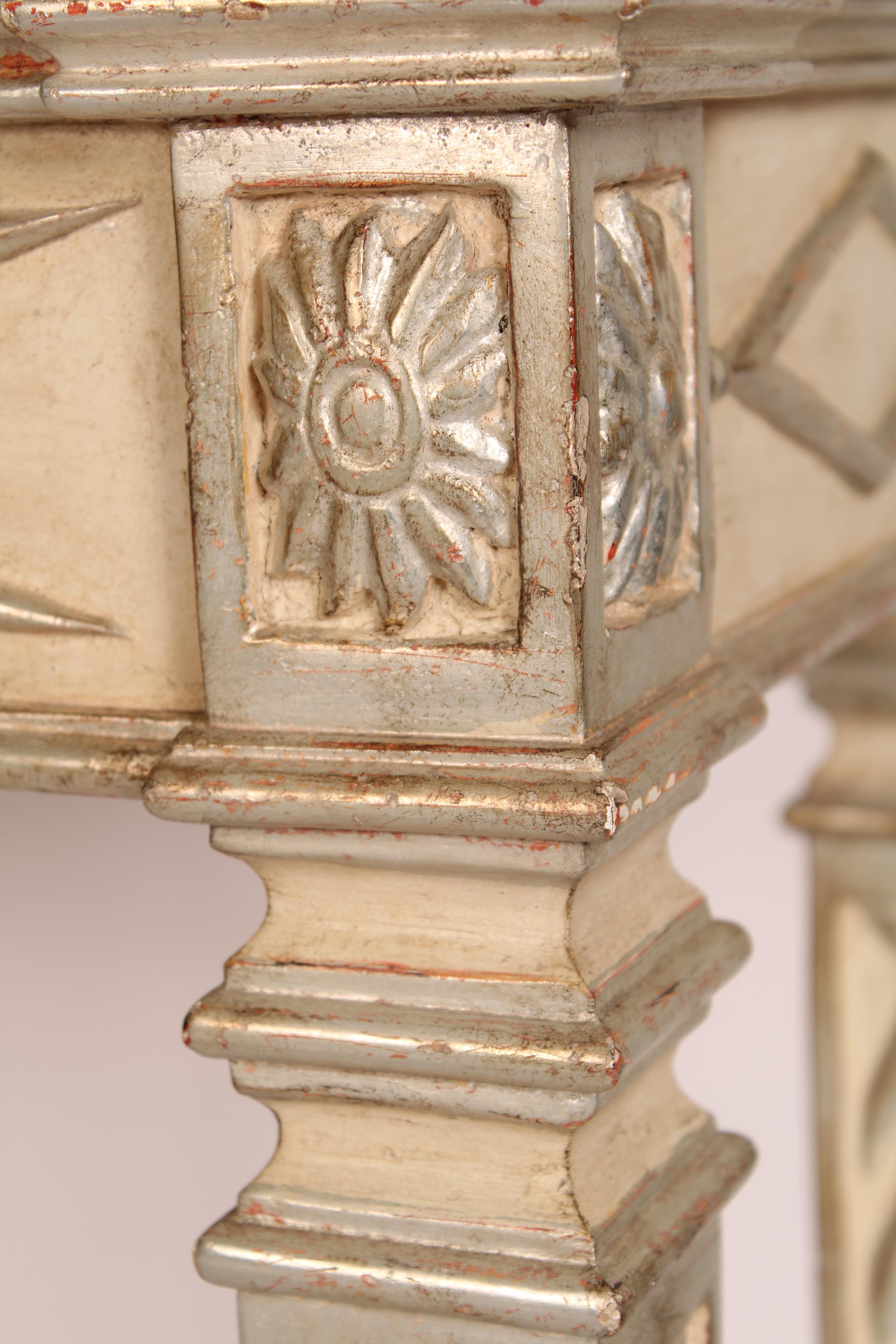 Louis XVI Style Painted Marble Top Console Table For Sale 6