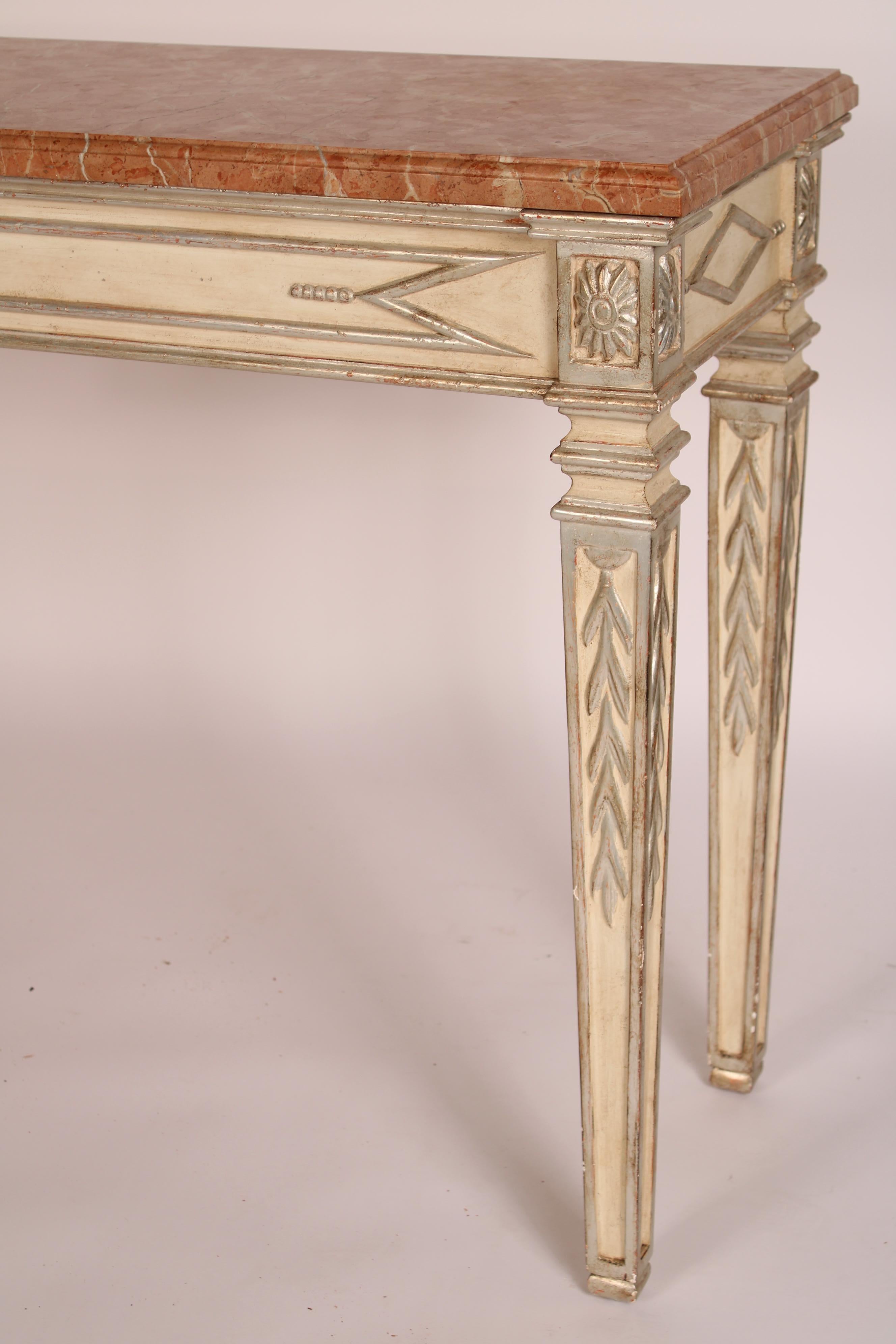 Louis XVI Style Painted Marble Top Console Table For Sale 3