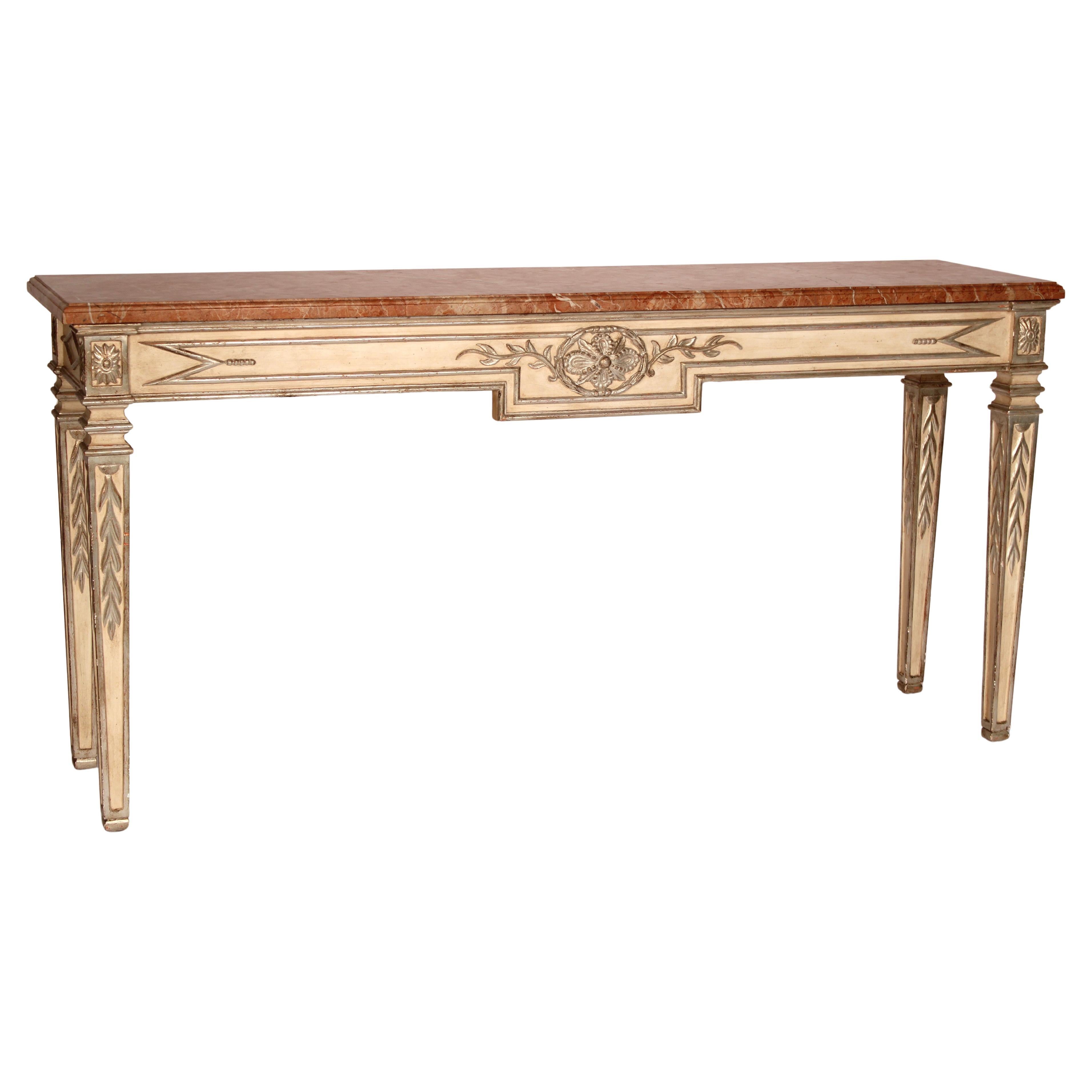 Louis XVI Style Painted Marble Top Console Table For Sale